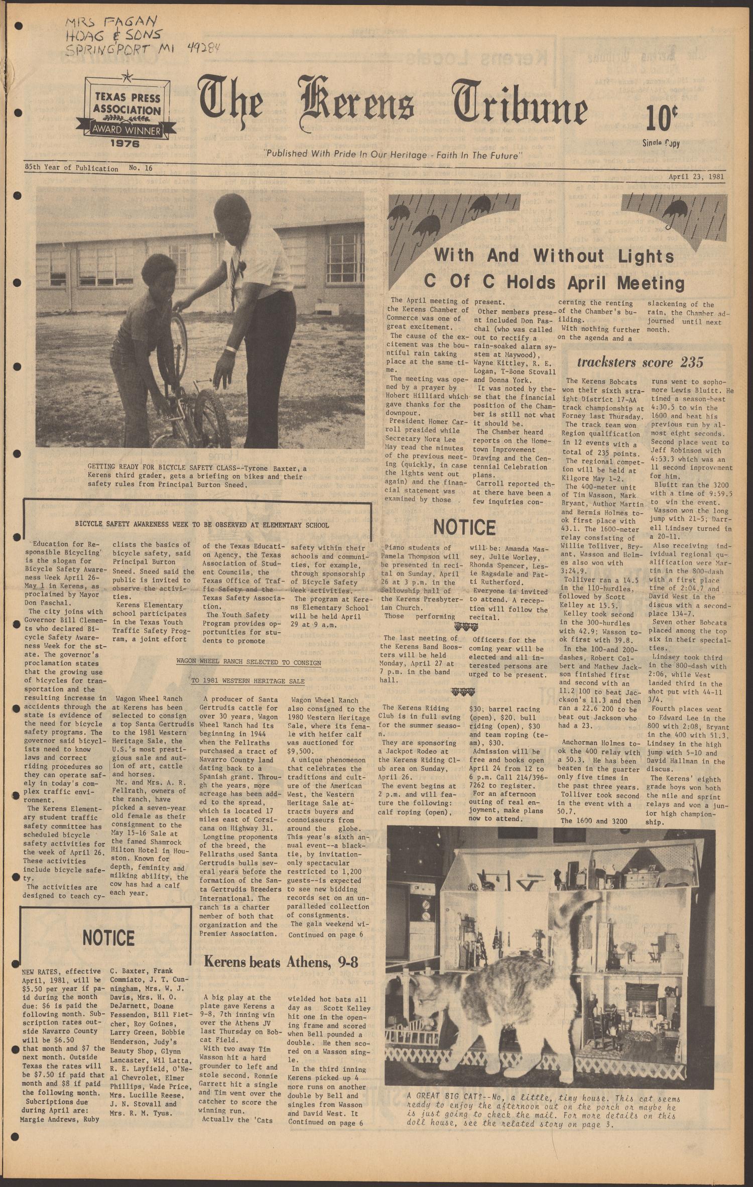 The Kerens Tribune (Kerens, Tex.), Vol. 89, No. 16, Ed. 1 Thursday