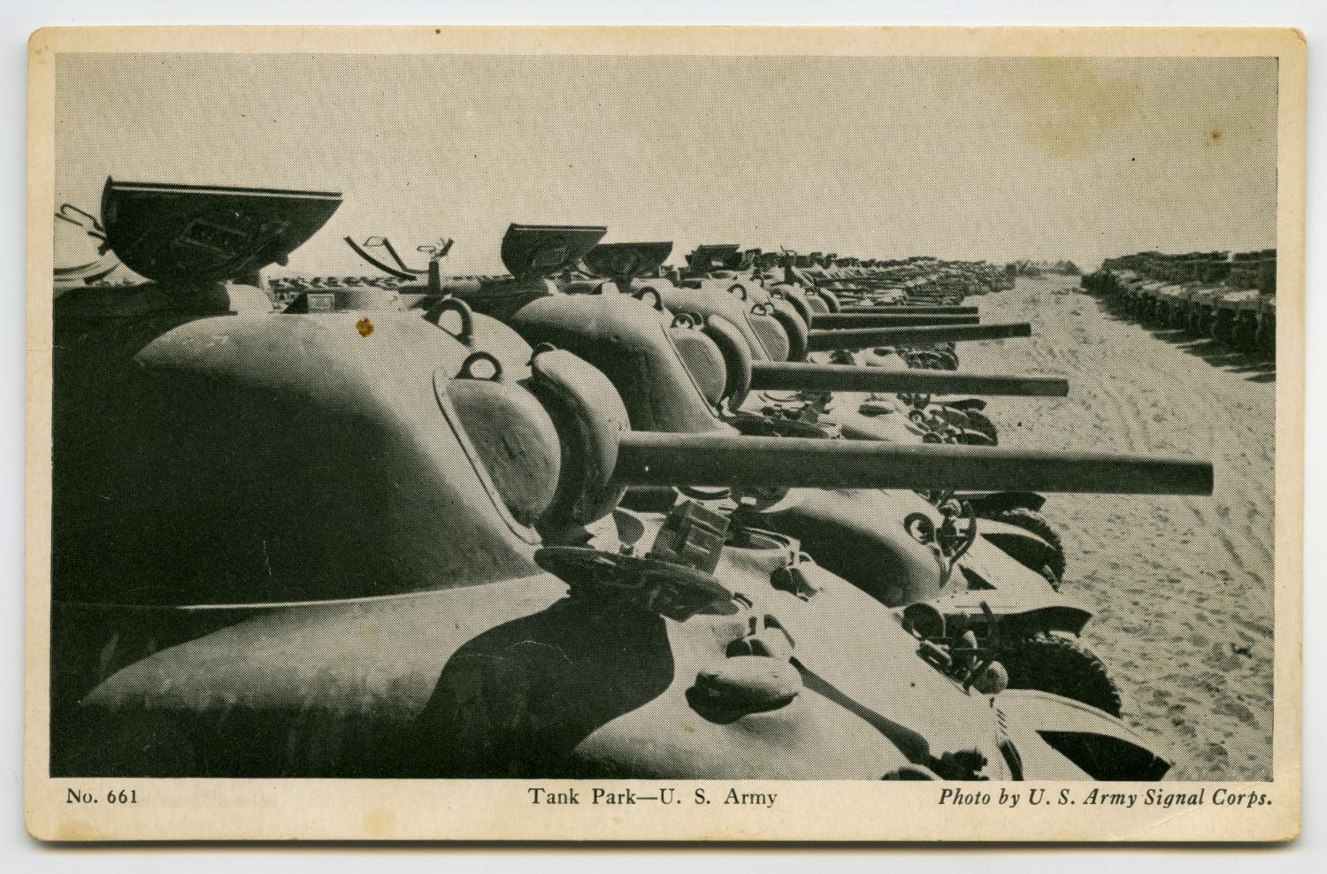 [Postcard of U.S. Army Tank Park] Side 1 of 2 The Portal to Texas