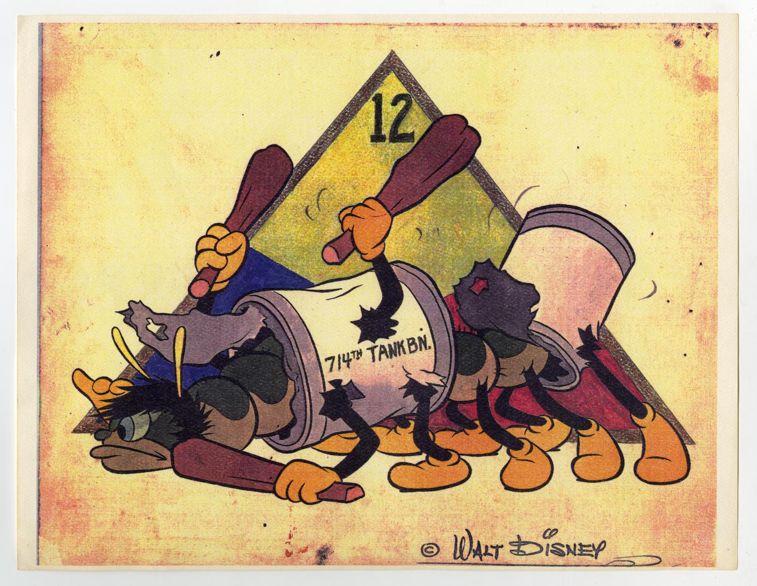 [Photograph of 714th Tank Battalion Cartoon] Side 1 of 2