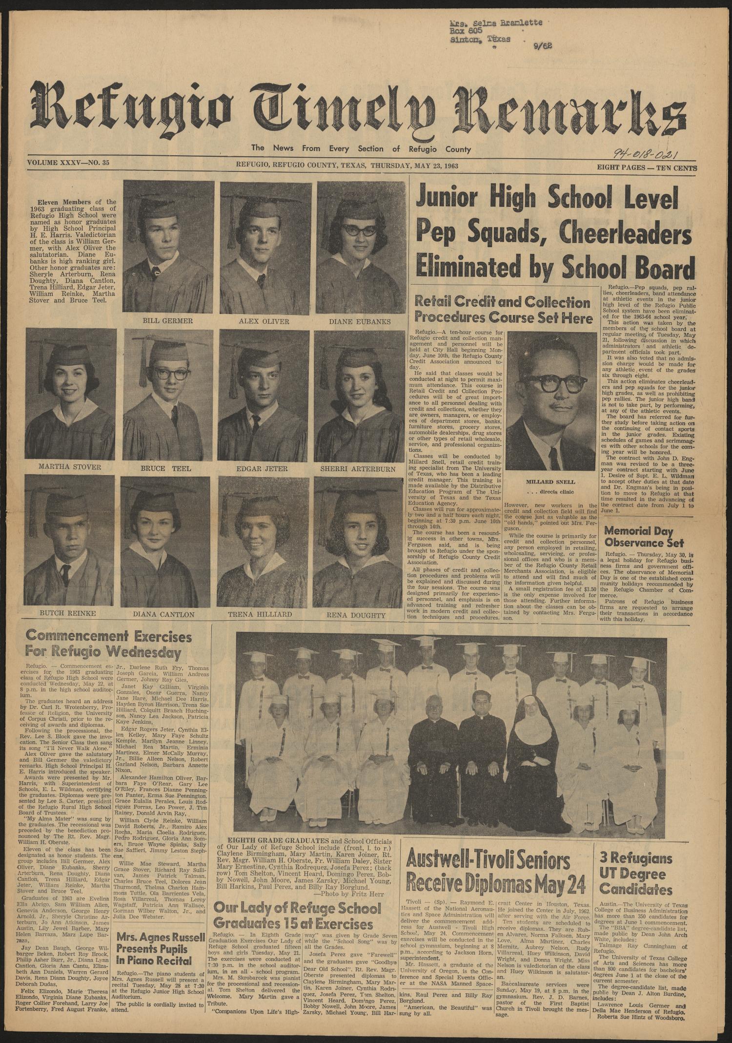 Refugio Timely Remarks (Refugio, Tex.), Vol. 35, No. 35, Ed. 1 Thursday