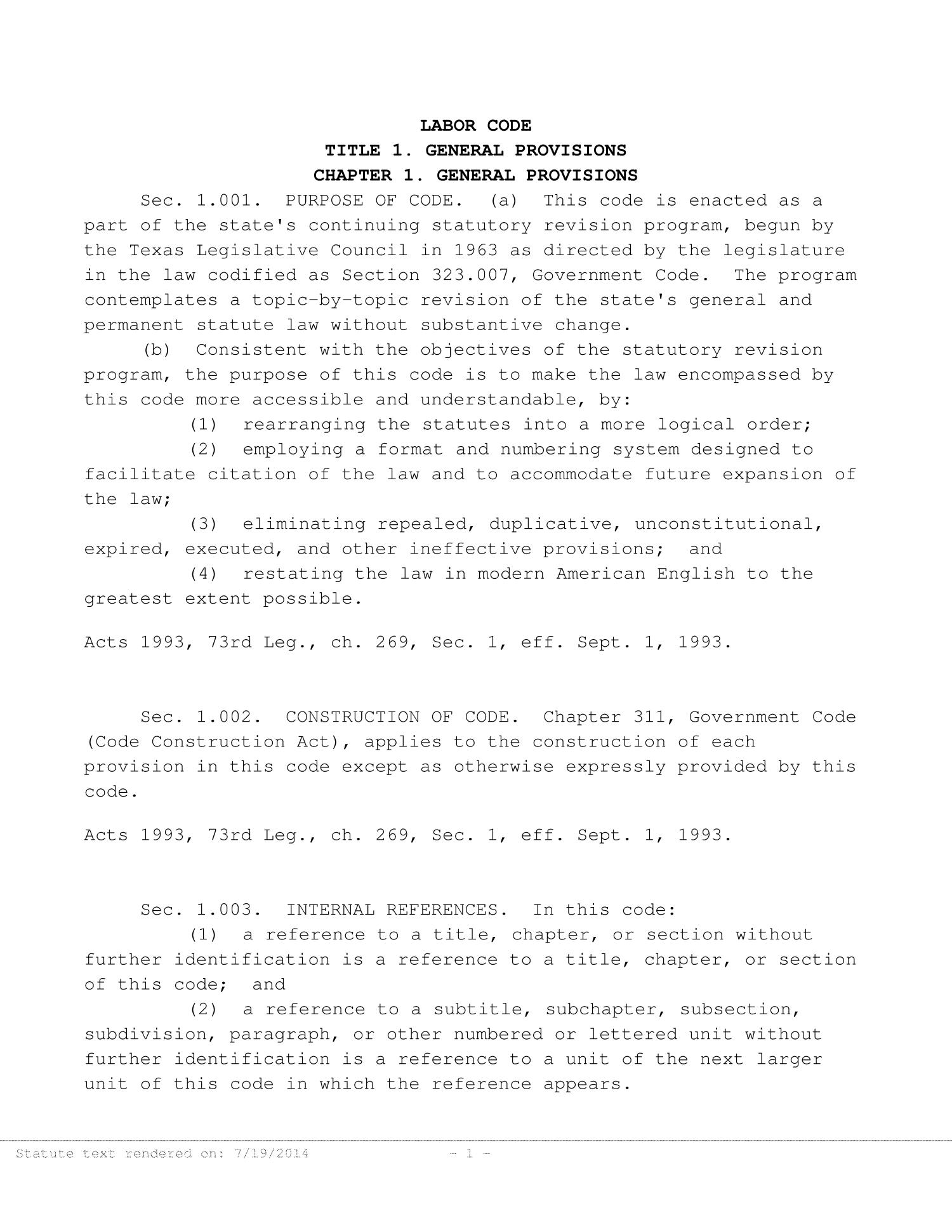 Labor Code The Portal to Texas History