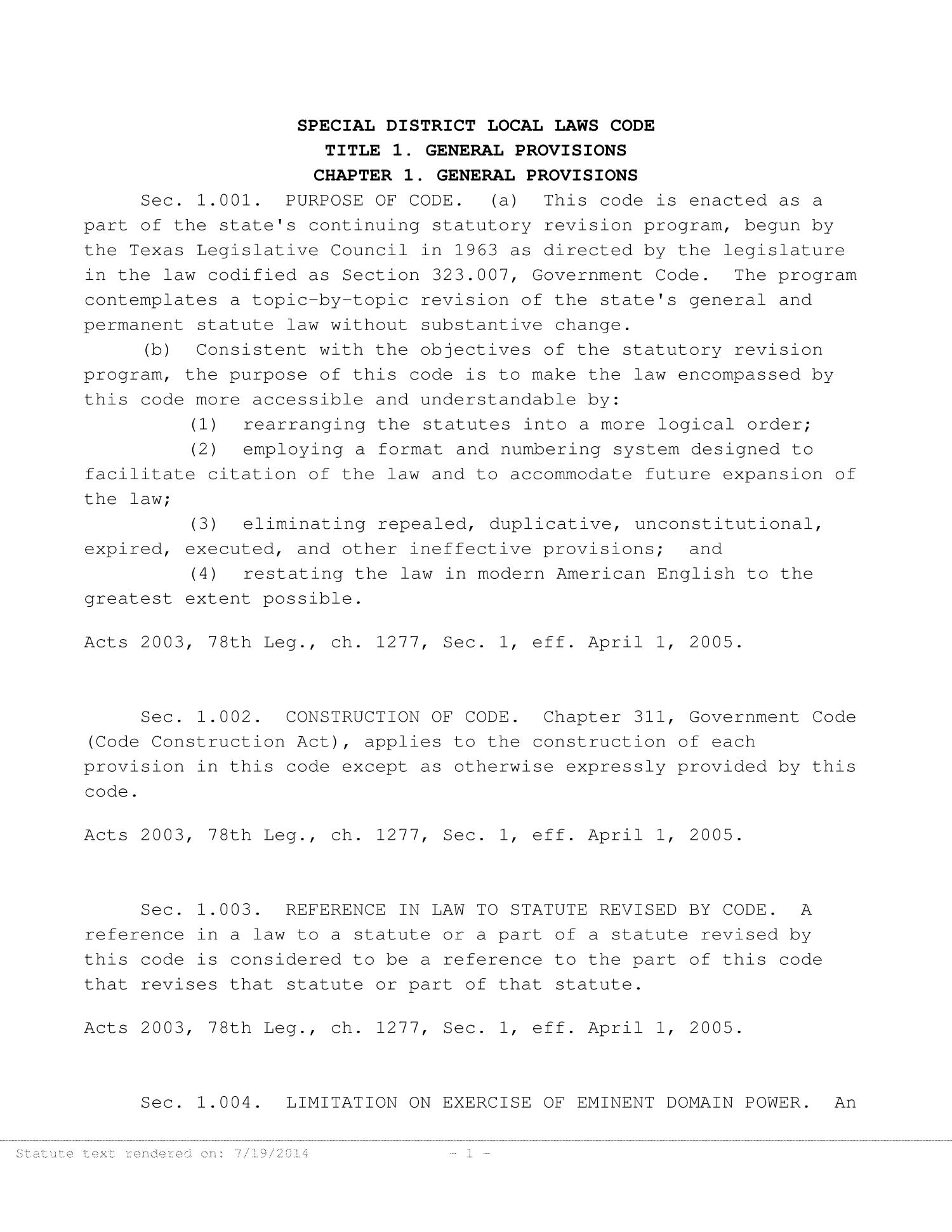 Special District Local Laws Code The Portal to Texas History