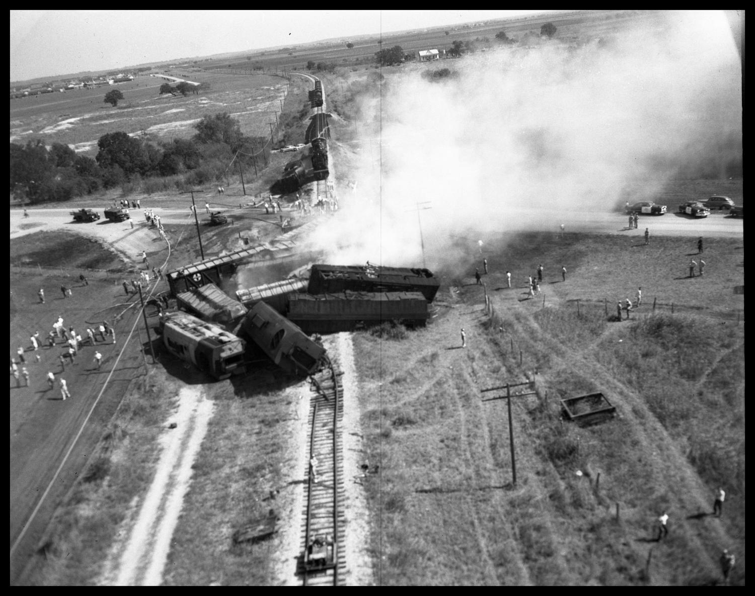 Aerial Photograph of Train Wreck at San Marcos Side 1 of 1 The