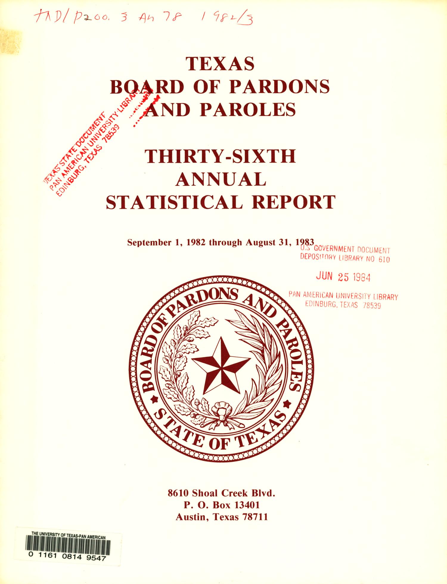 Texas Board of Pardons and Paroles Annual Statistical Report 1983