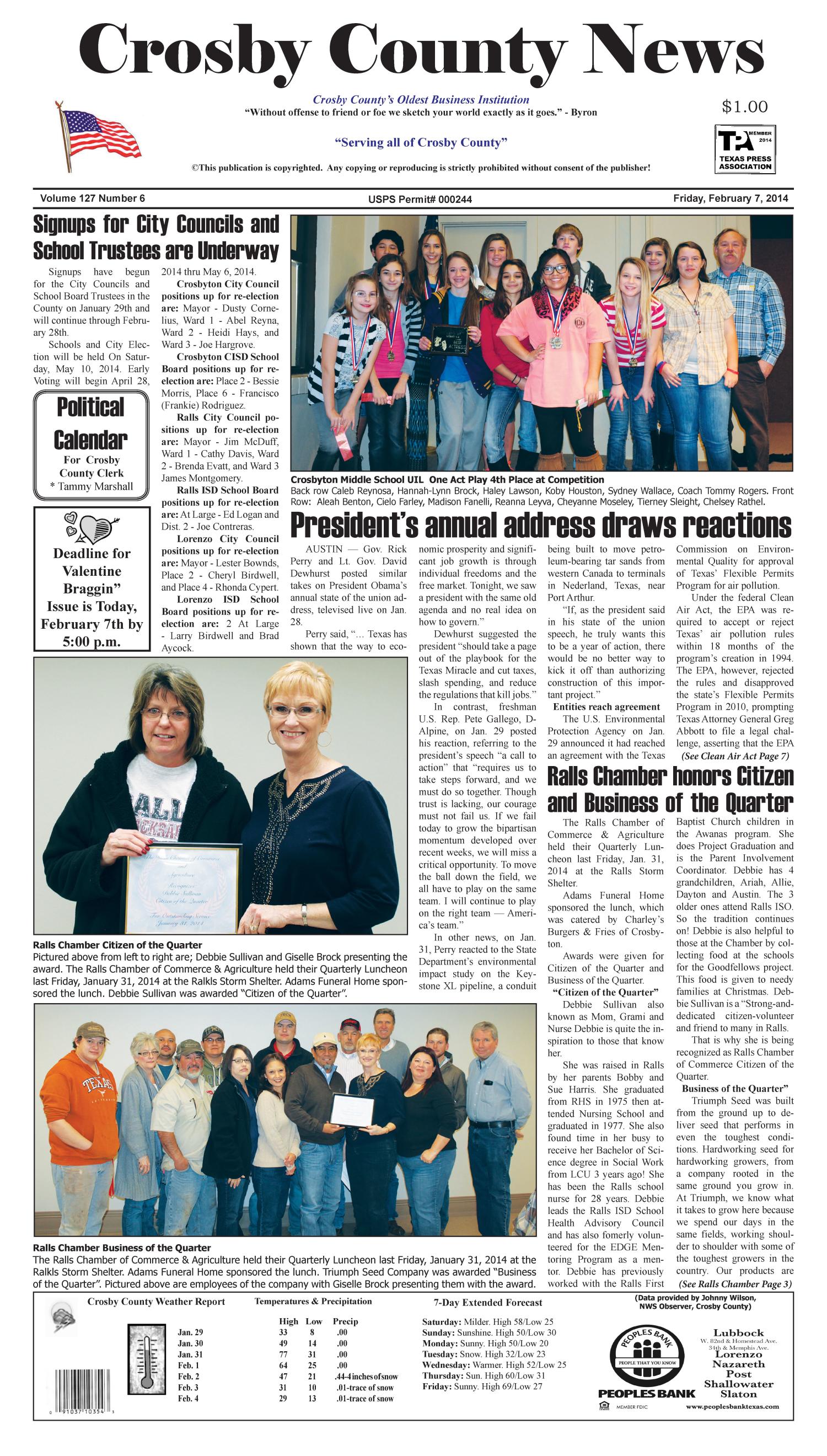 Crosby County News (Ralls, Tex.), Vol. 127, No. 6, Ed. 1 Friday