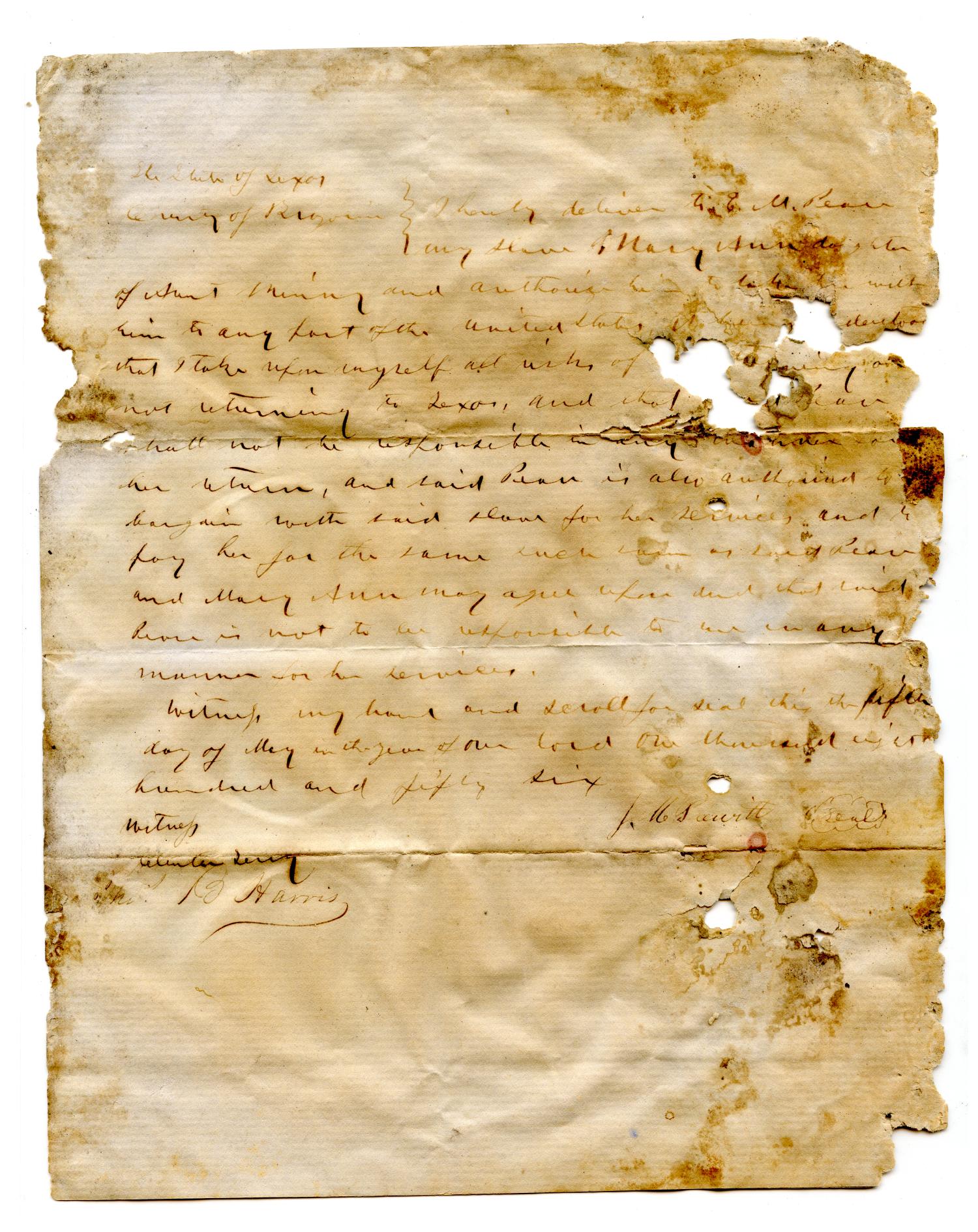 [Agreement for E.M. Pease’s purchase of Mary Ann, an enslaved woman