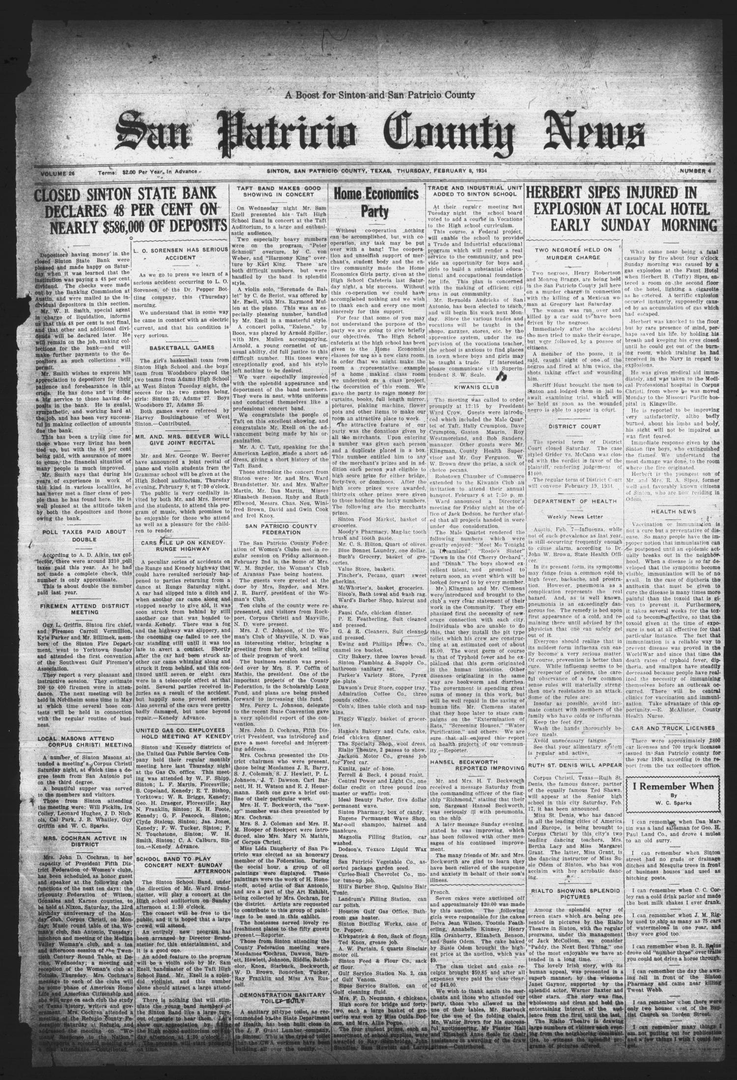 San Patricio County News (Sinton, Tex.), Vol. 26, No. 4, Ed. 1 Thursday