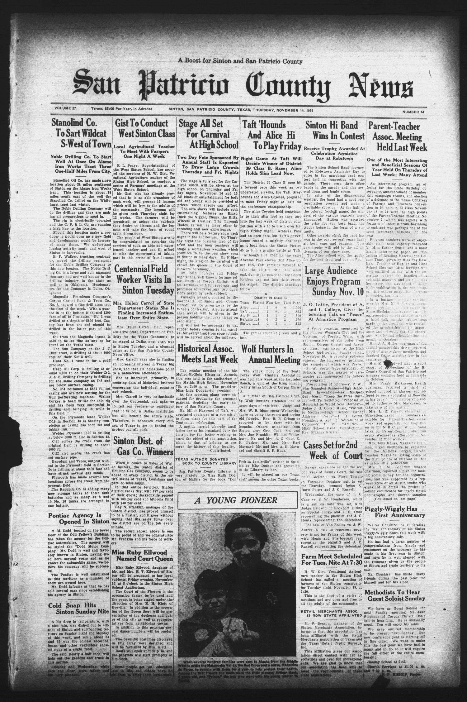 San Patricio County News (Sinton, Tex.), Vol. 27, No. 44, Ed. 1