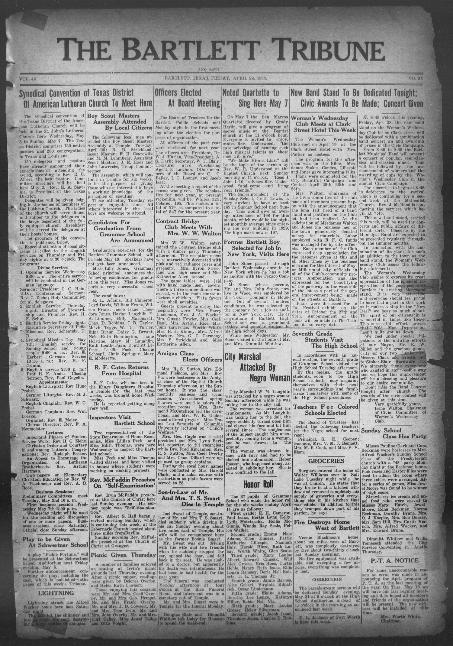 The Bartlett Tribune and News (Bartlett, Tex.), Vol. 46, No. 35, Ed. 1