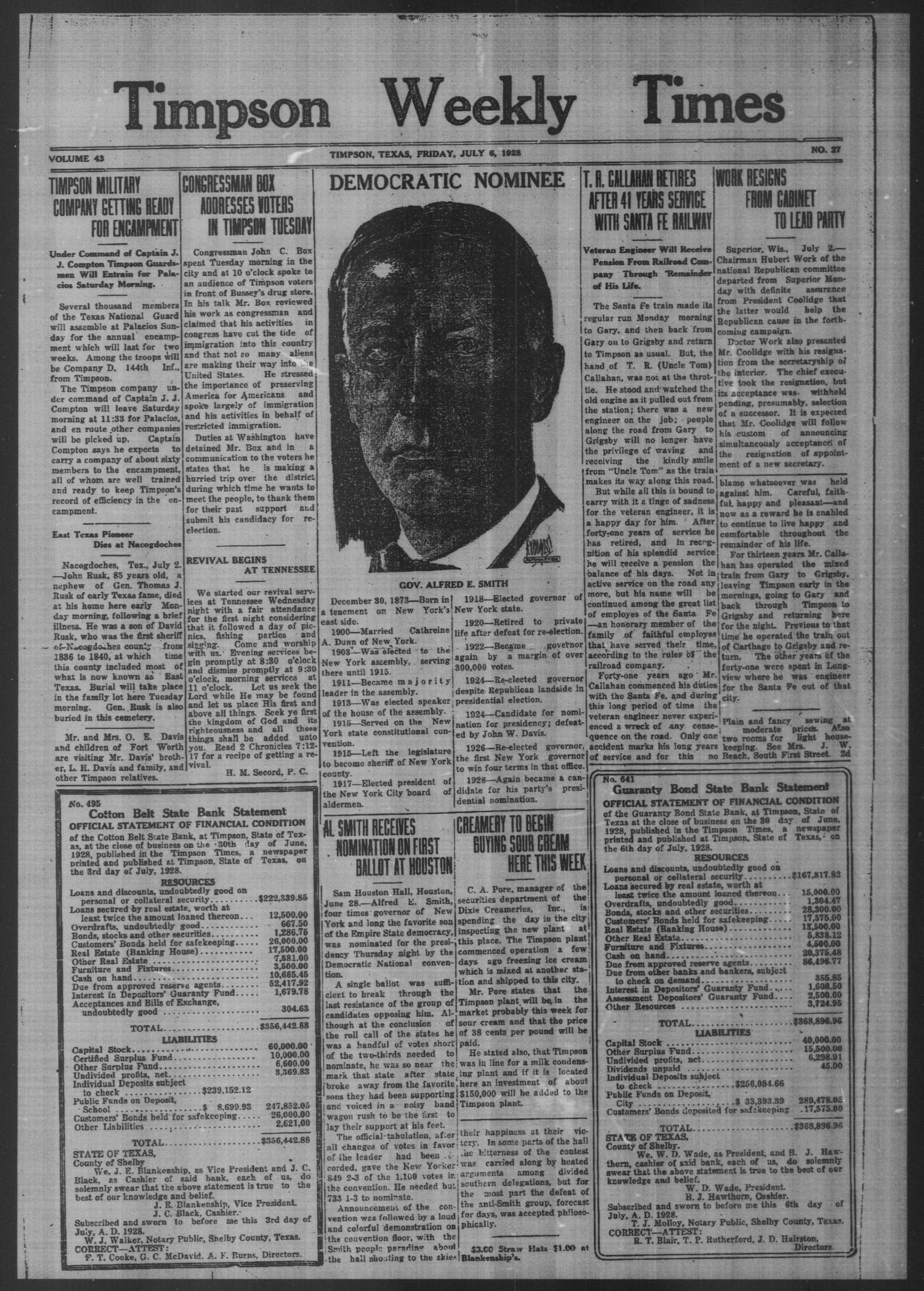 Timpson Weekly Times (Timpson, Tex.), Vol. 43, No. 27, Ed. 1 Friday