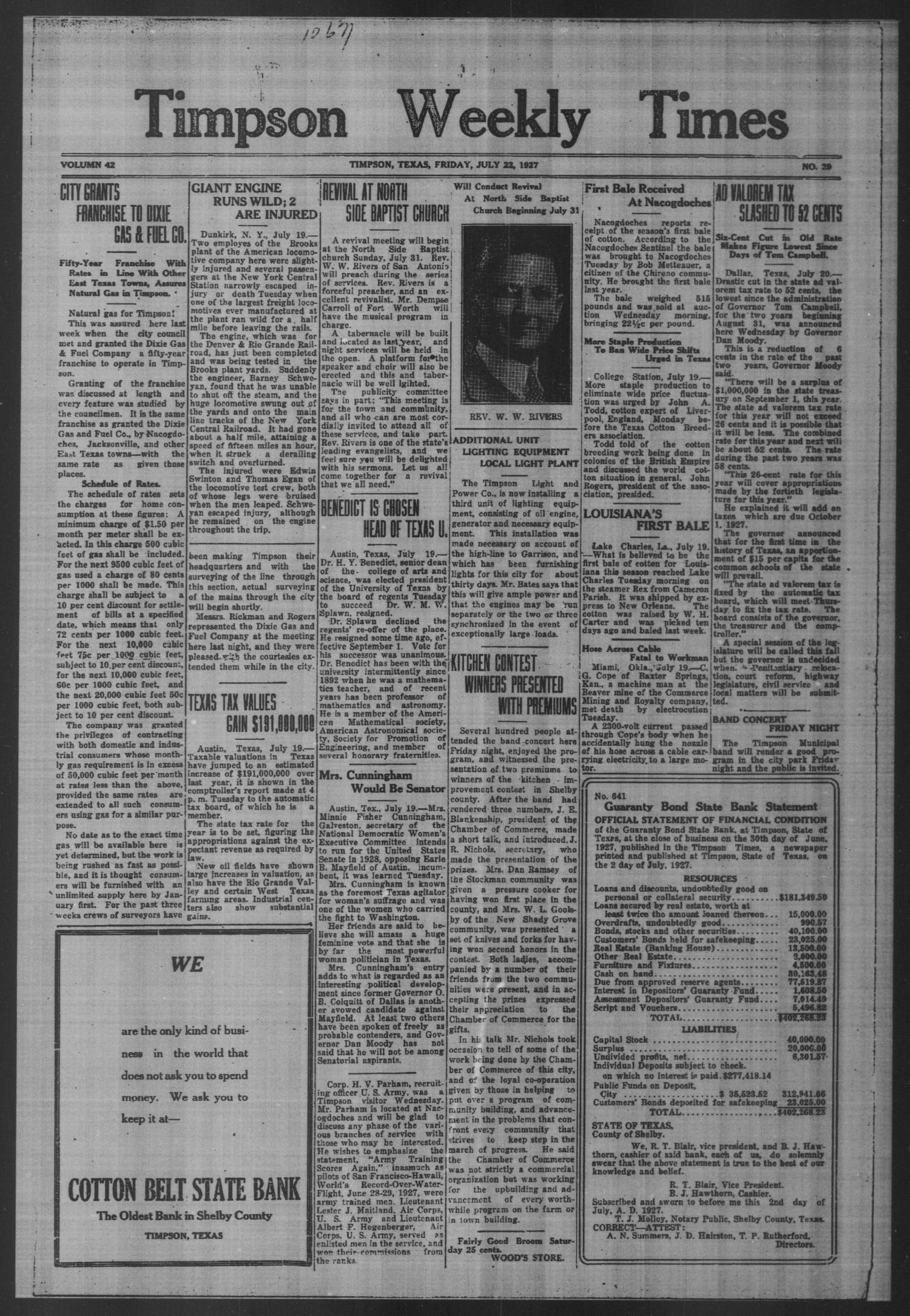 Timpson Weekly Times (Timpson, Tex.), Vol. 42, No. 29, Ed. 1 Friday