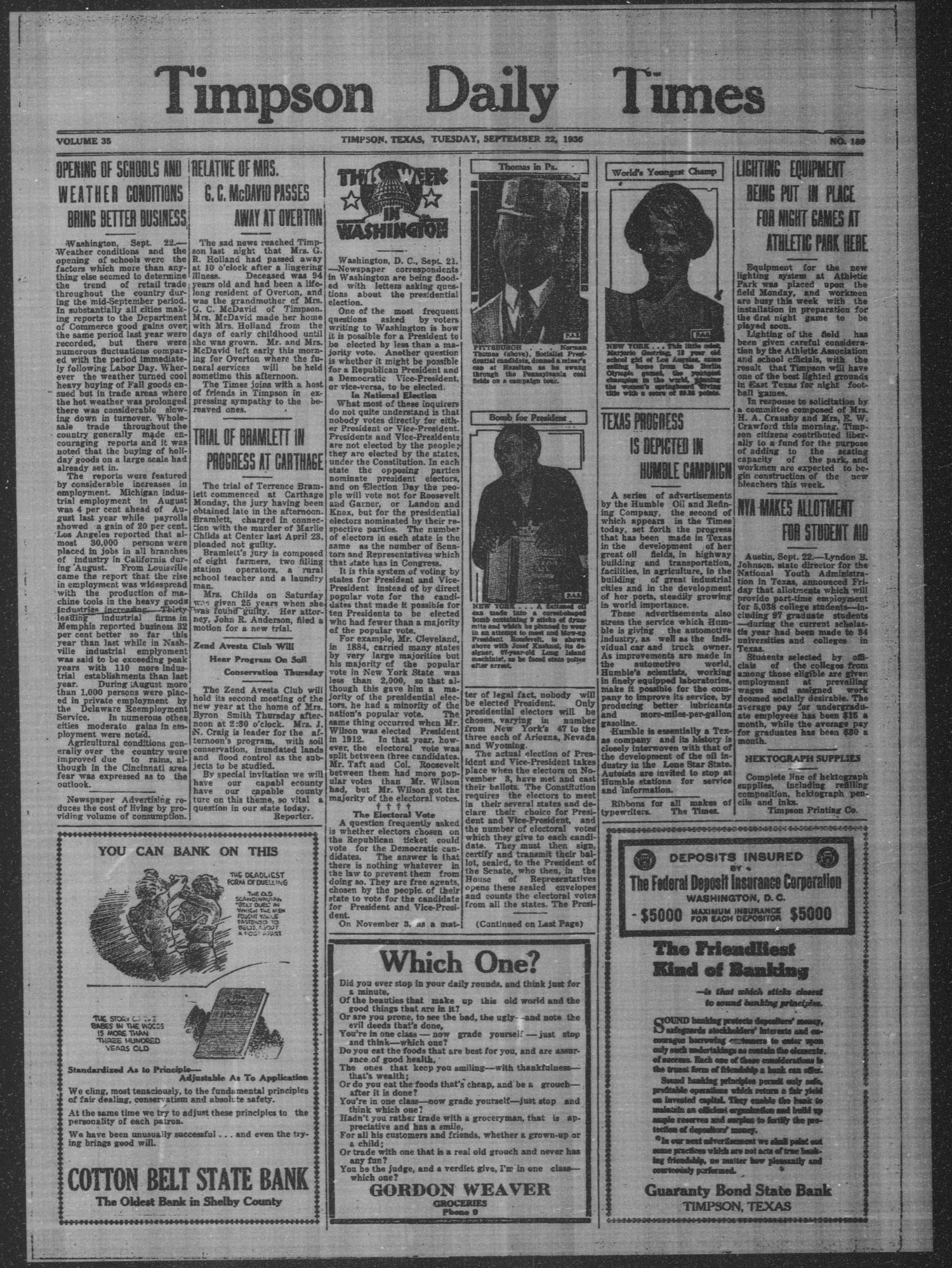Timpson Daily Times (Timpson, Tex.), Vol. 35, No. 189, Ed. 1 Tuesday