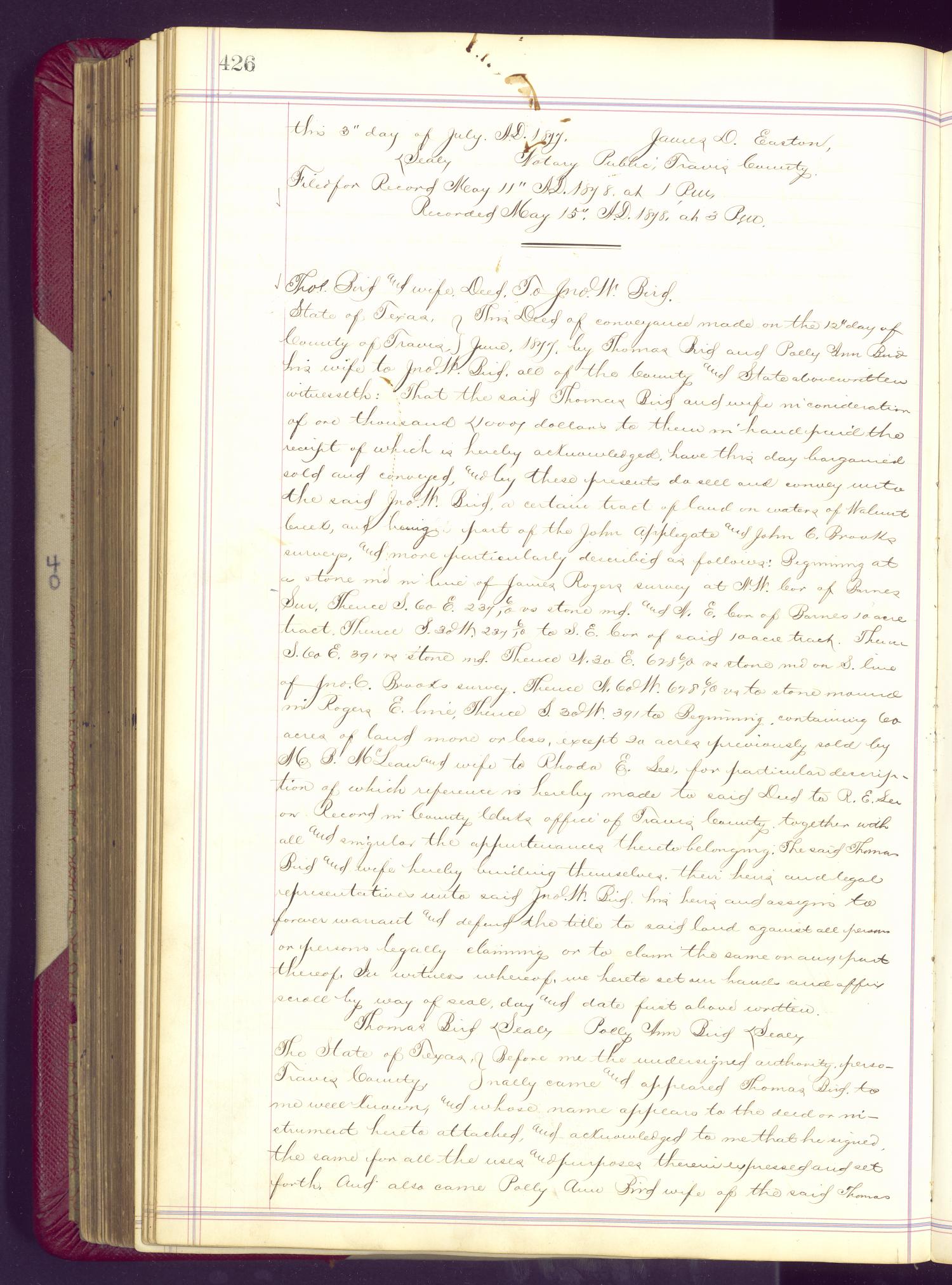 Travis County Deed Records Deed Record 40 Page 426 The Portal to
