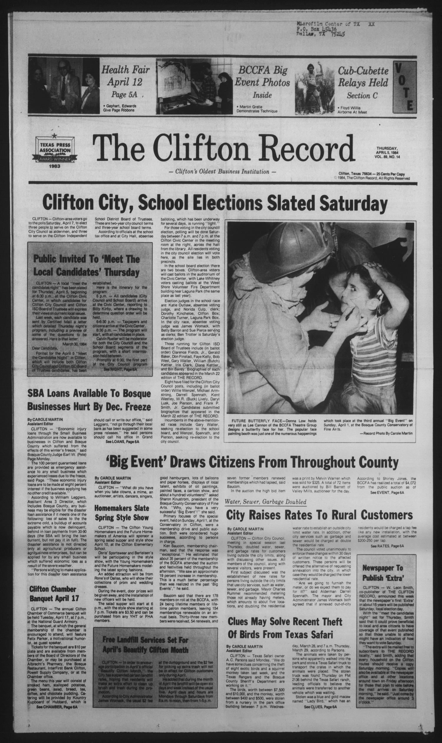 The Clifton Record (Clifton, Tex.), Vol. 89, No. 14, Ed. 1 Thursday