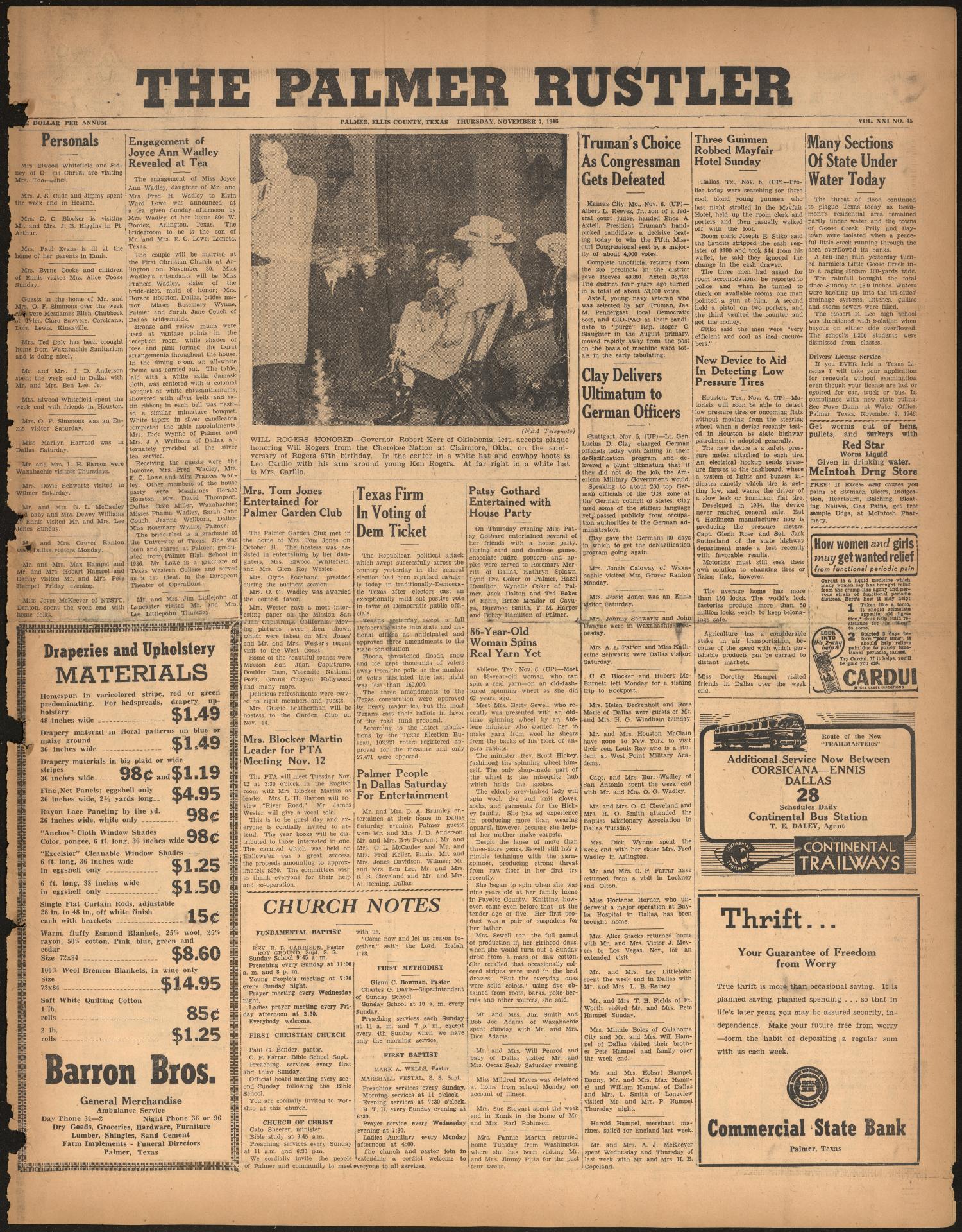 The Palmer Rustler (Palmer, Tex.), Vol. 21, No. 45, Ed. 1 Thursday