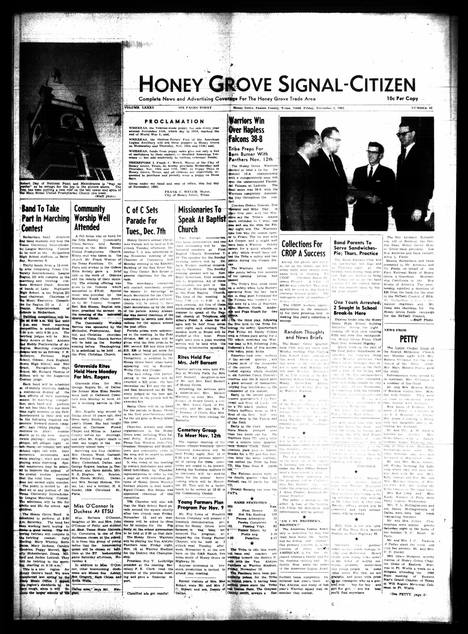 Honey Grove SignalCitizen (Honey Grove, Tex.), Vol. 74, No. 43, Ed. 1