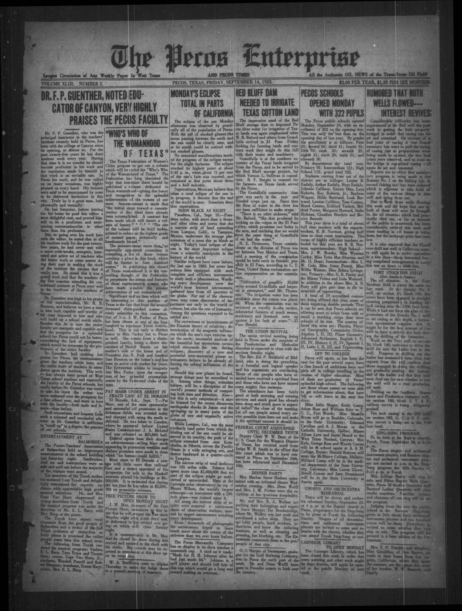 The Pecos Enterprise and Pecos Times (Pecos, Tex.), Vol. 43, No. 5, Ed