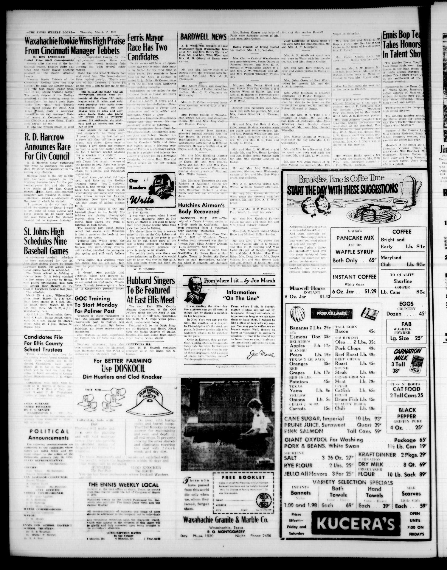 The Ennis Weekly Local (Ennis, Tex.), Vol. 31, No. 11, Ed. 1 Thursday, March 15, 1956 Page 2