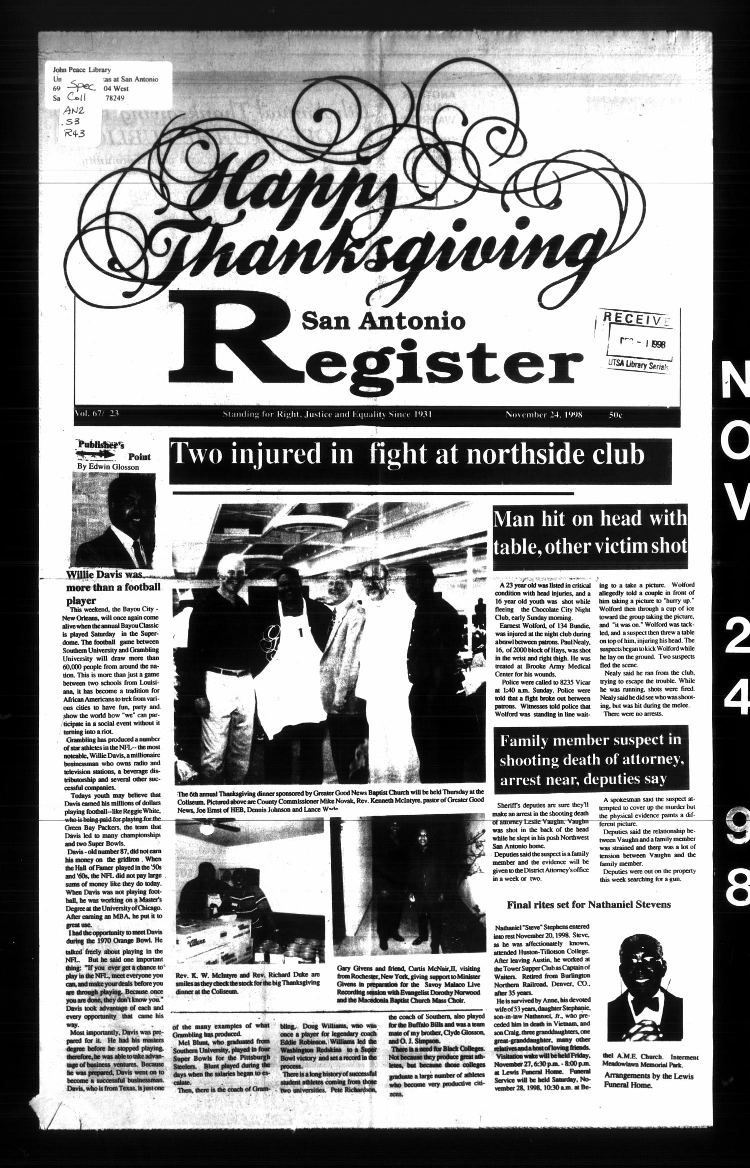 San Antonio Register (San Antonio, Tex.), Vol. 67, No. 23, Ed. 1