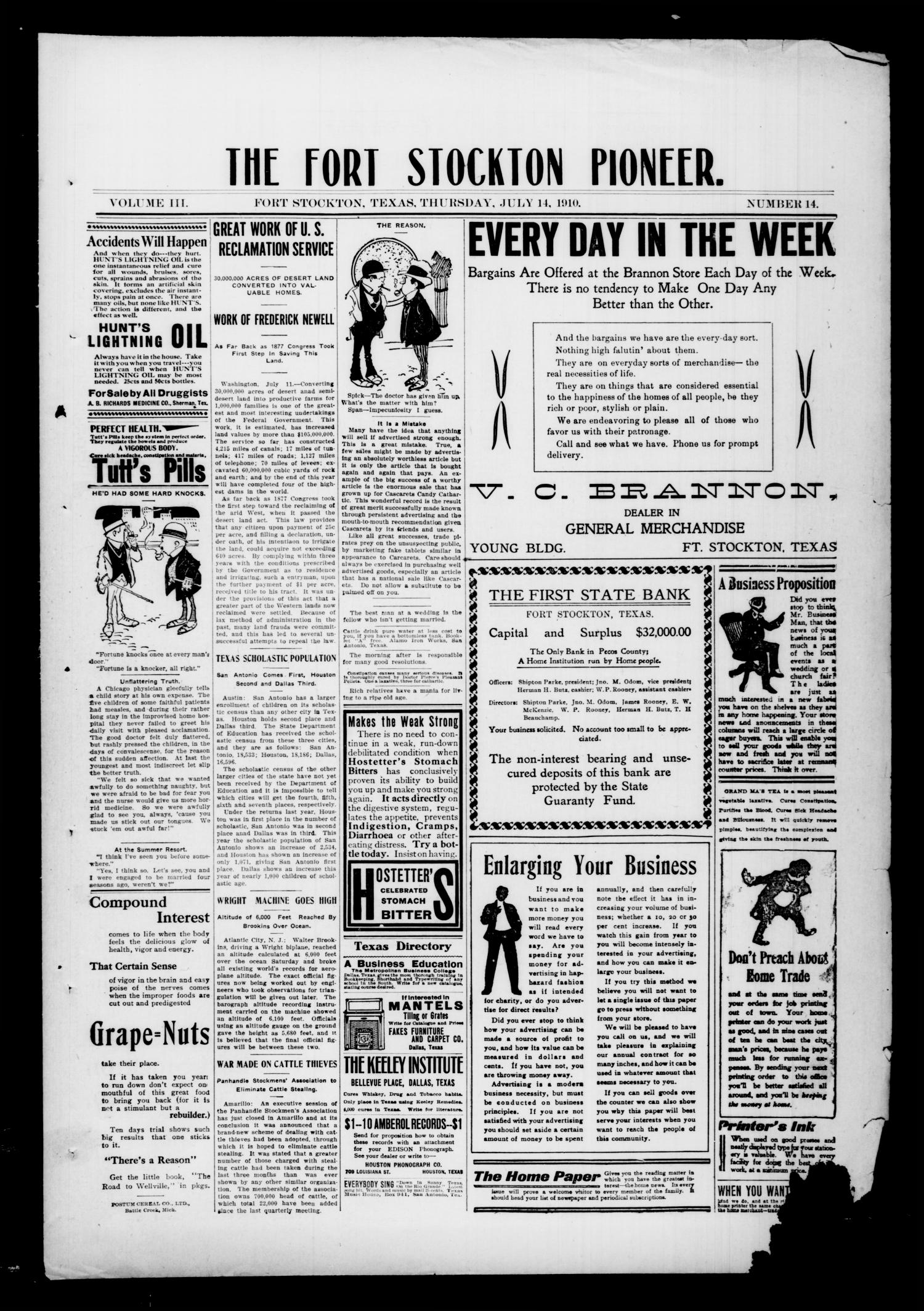 The Fort Stockton Pioneer. (Fort Stockton, Tex.), Vol. 3, No. 14, Ed. 1
