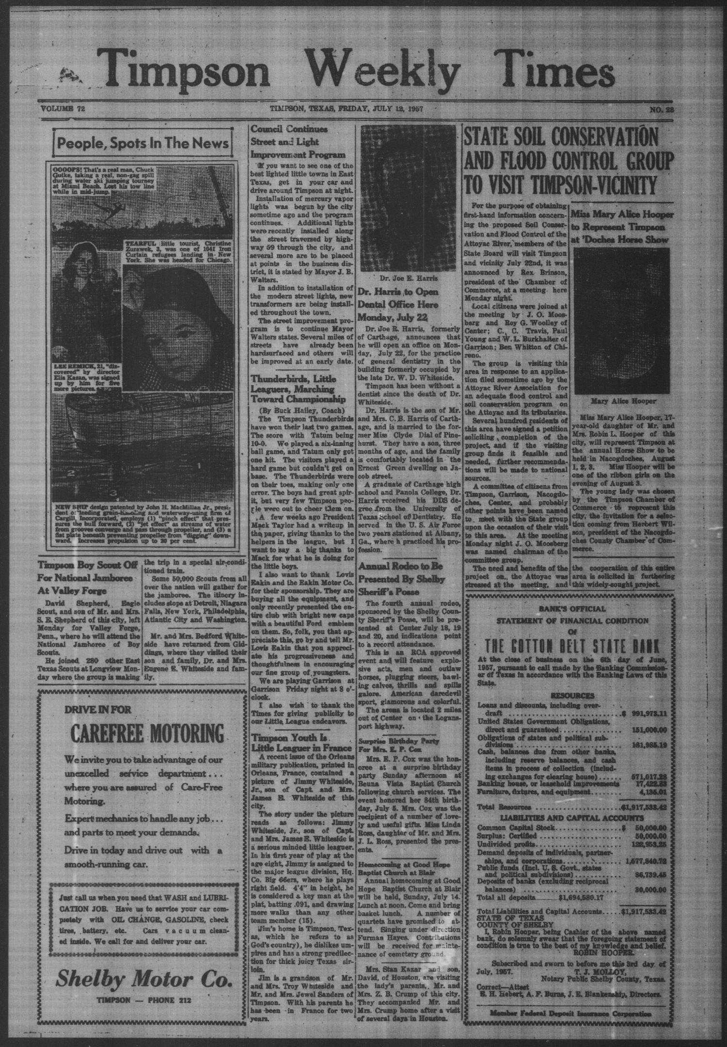 Timpson Weekly Times (Timpson, Tex.), Vol. 72, No. 28, Ed. 1 Friday