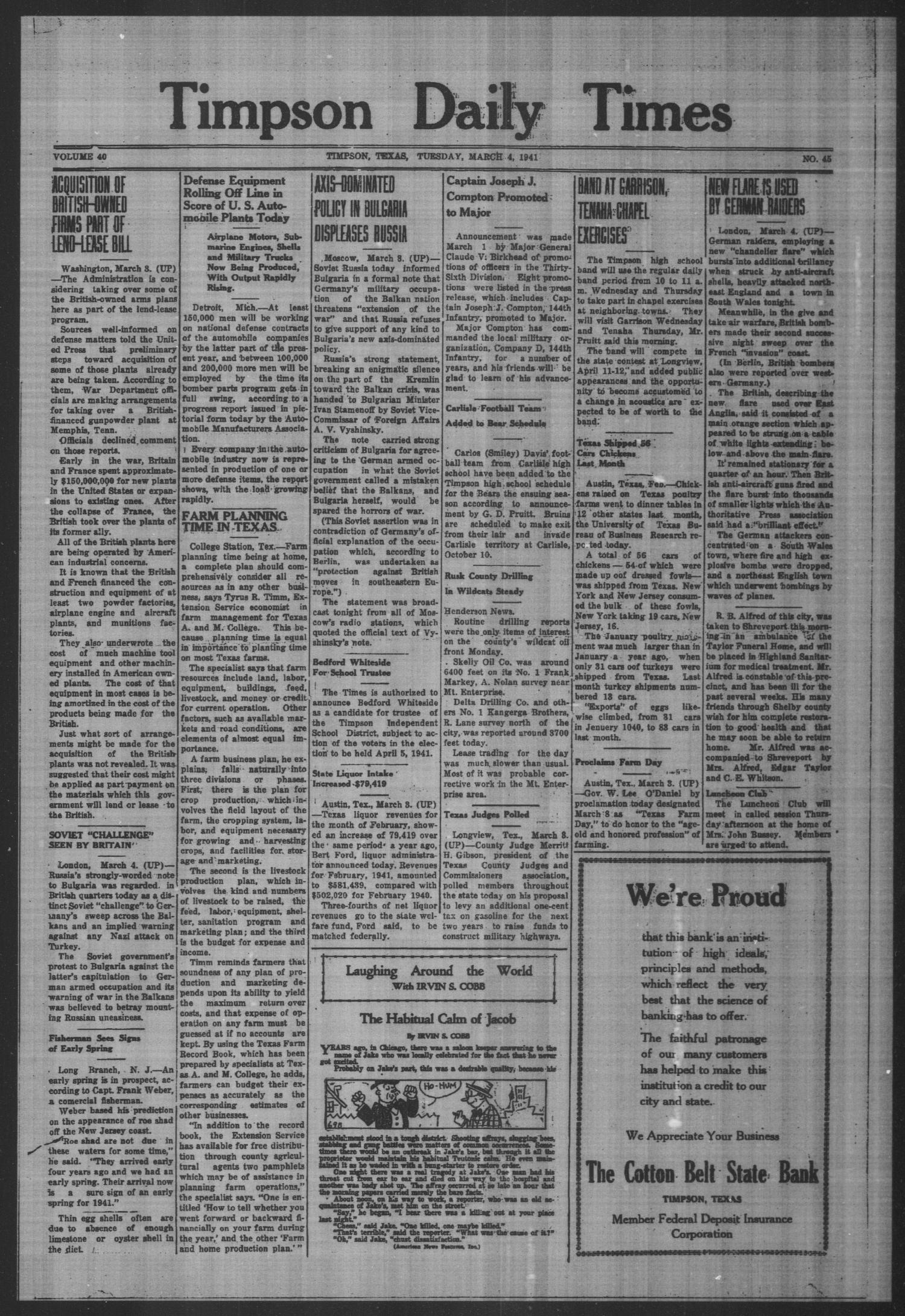 Timpson Daily Times (Timpson, Tex.), Vol. 40, No. 45, Ed. 1 Tuesday