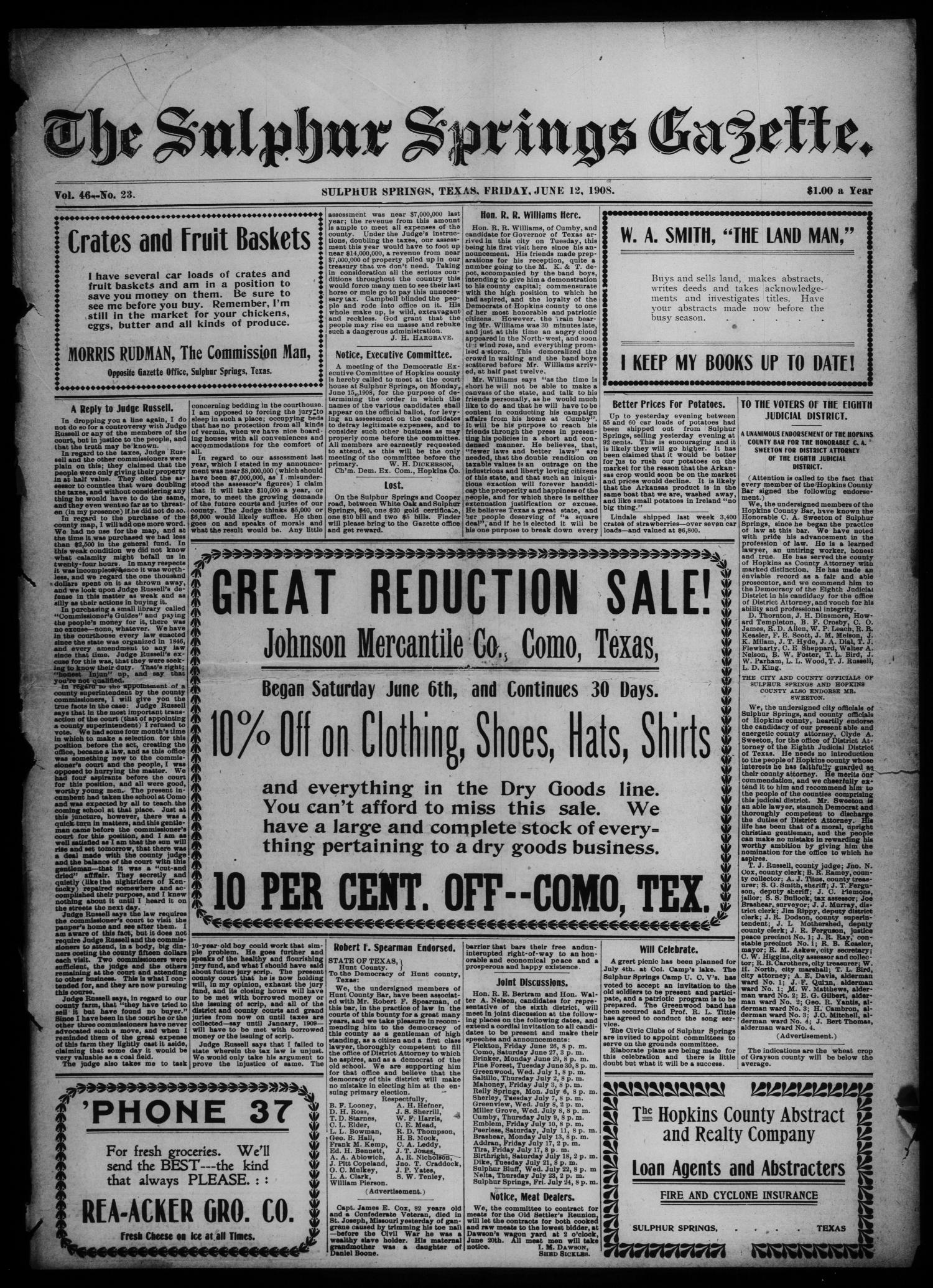 The Sulphur Springs Gazette. (Sulphur Springs, Tex.), Vol. 46, No. 23