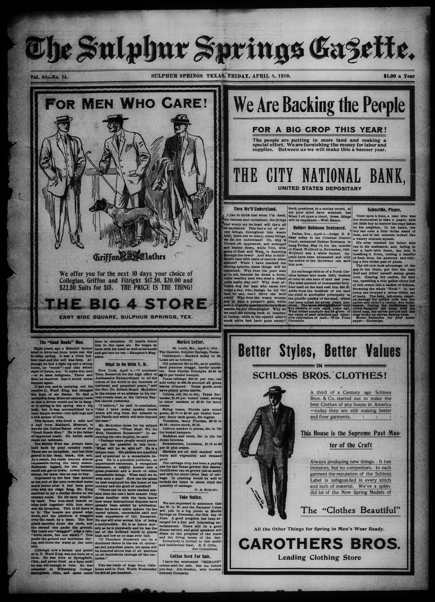The Sulphur Springs Gazette. (Sulphur Springs, Tex.), Vol. 48, No. 14