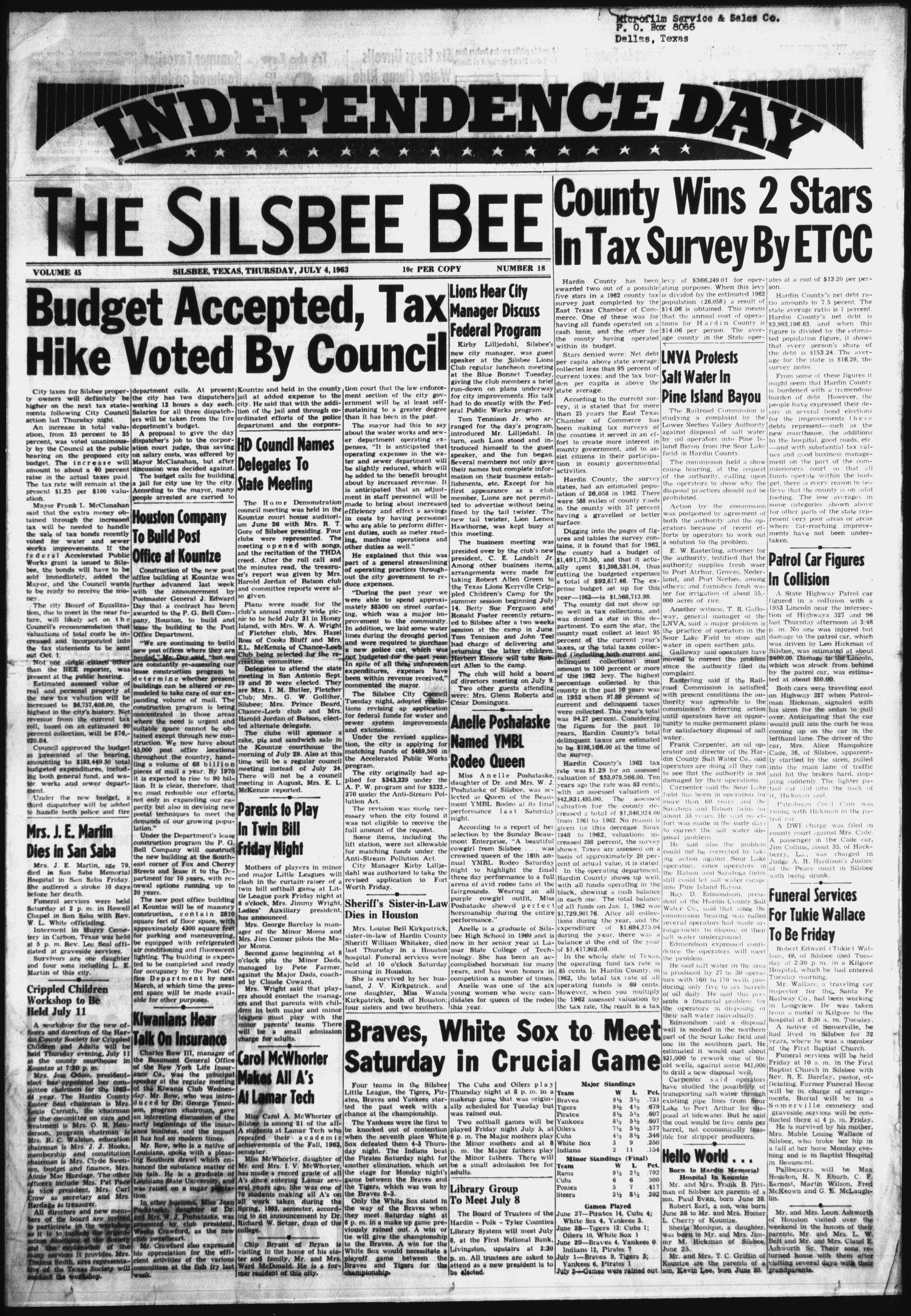 The Silsbee Bee (Silsbee, Tex.), Vol. 45, No. 18, Ed. 1 Thursday, July