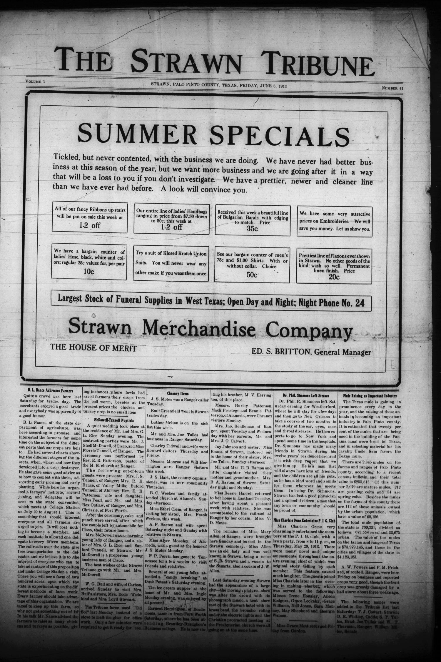 The Strawn Tribune (Strawn, Tex.), Vol. 1, No. 41, Ed. 1 Friday, June 6
