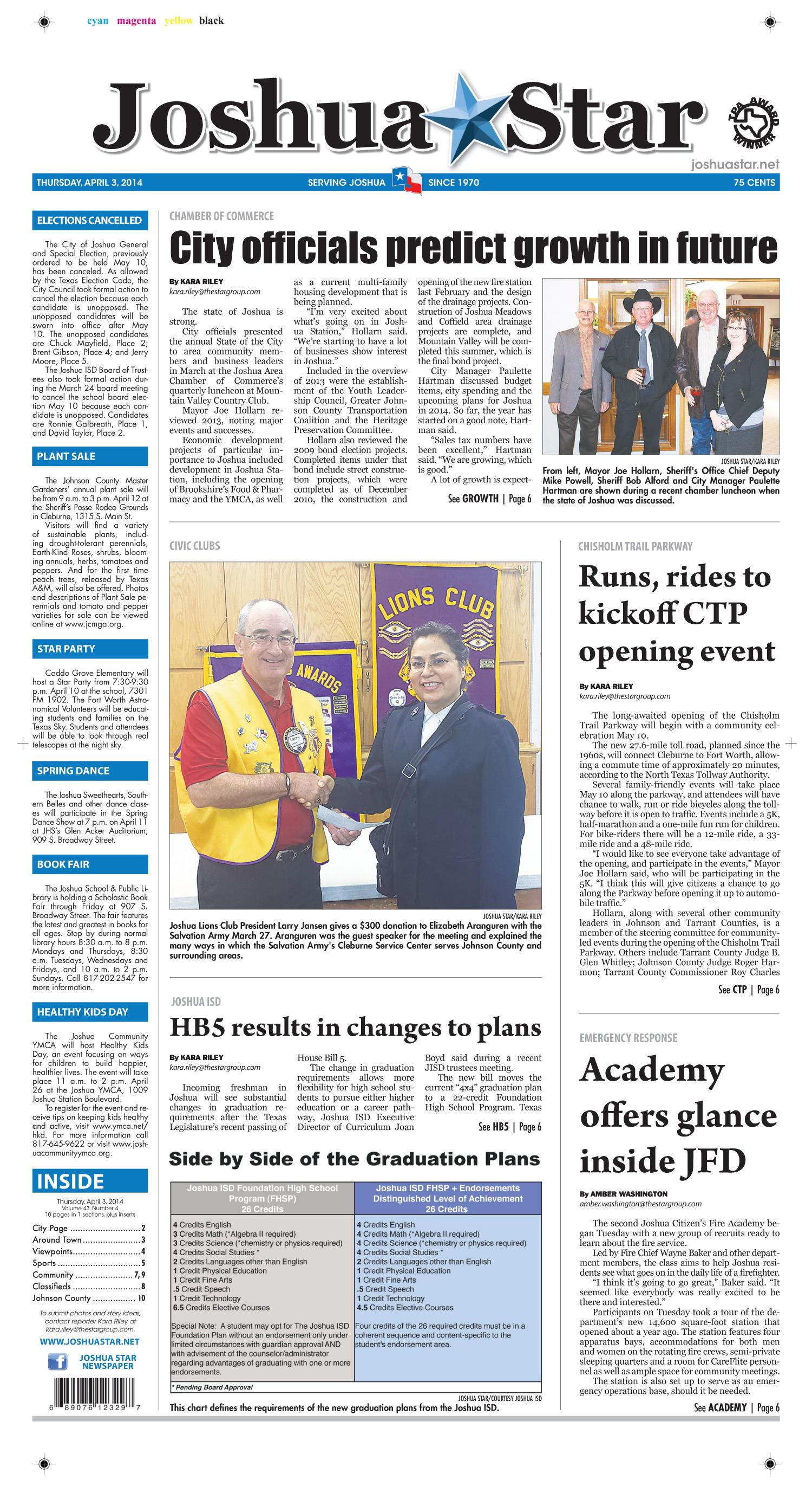 Joshua Star (Joshua, Tex.), Vol. 43, No. 52, Ed. 1 Thursday, April 3