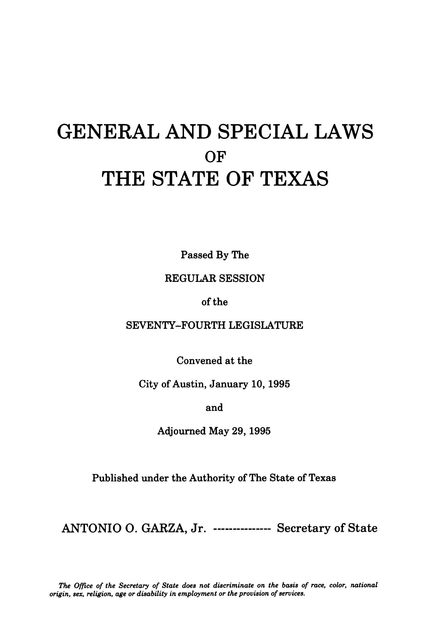 General and Special Laws of The State of Texas Passed By The Regular
