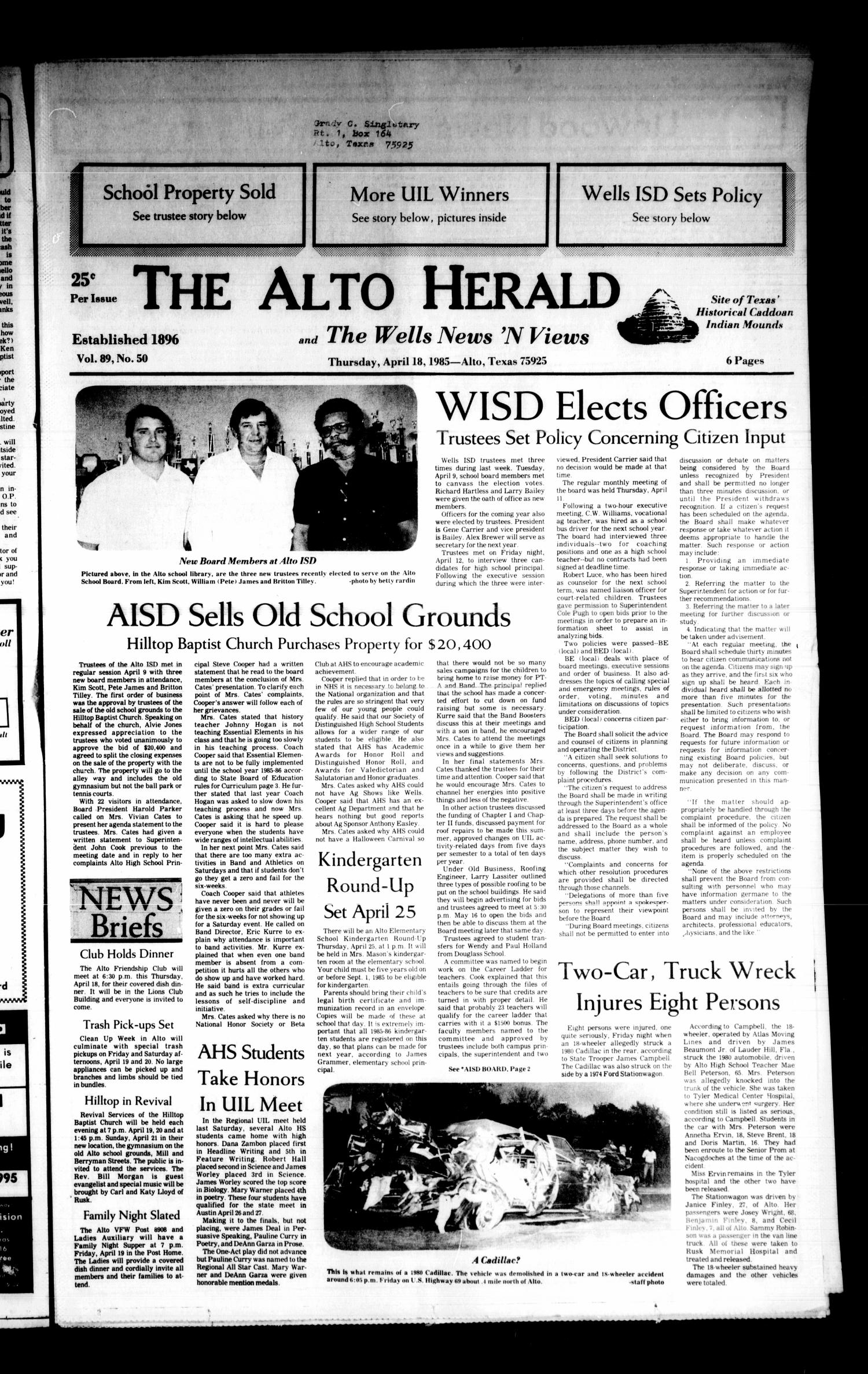 The Alto Herald and The Wells News 'N Views (Alto, Tex.), Vol. 89, No