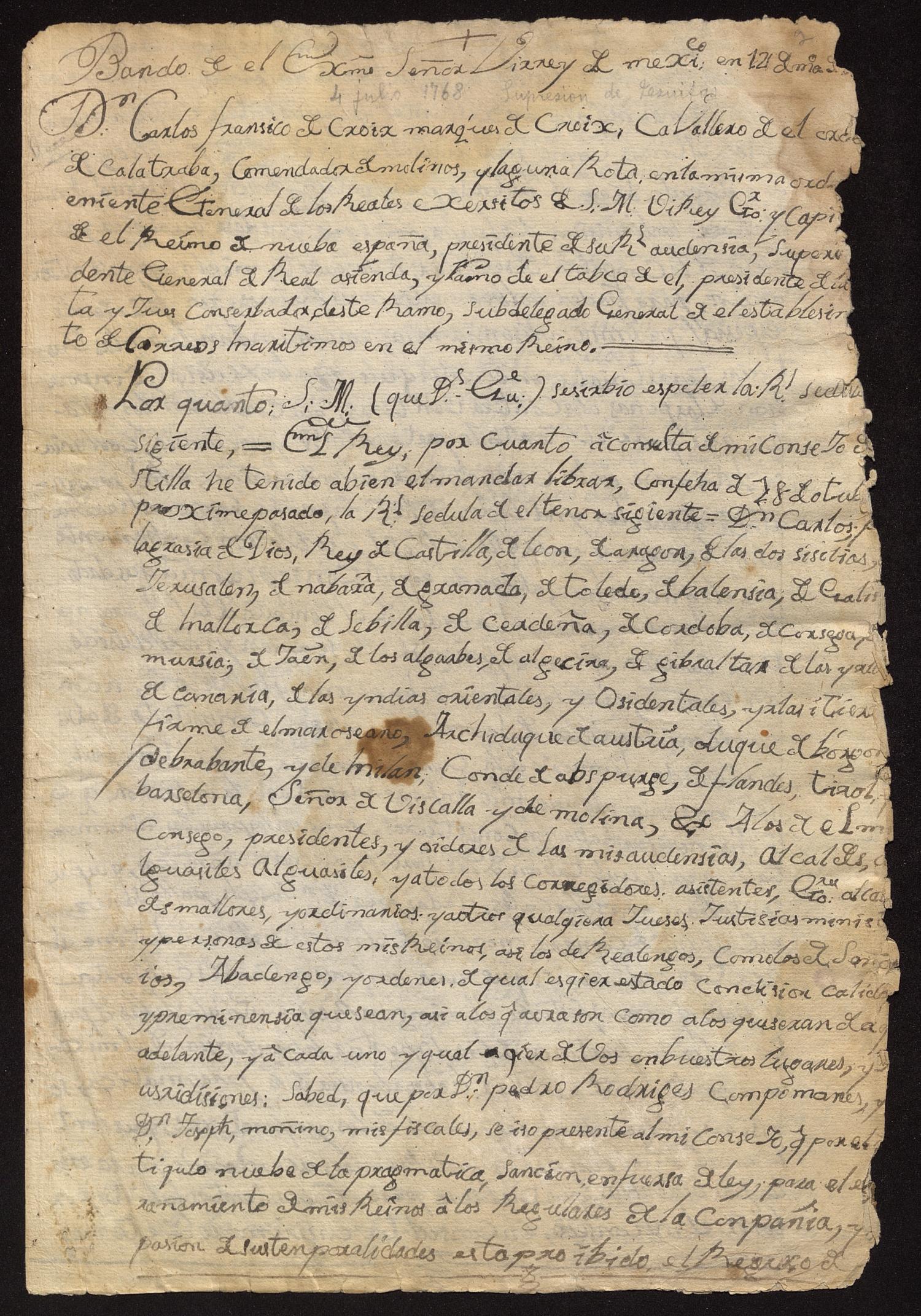 [Copy of a Royal Decree King Carlos III to Subjects in New Spain] The Portal to Texas History
