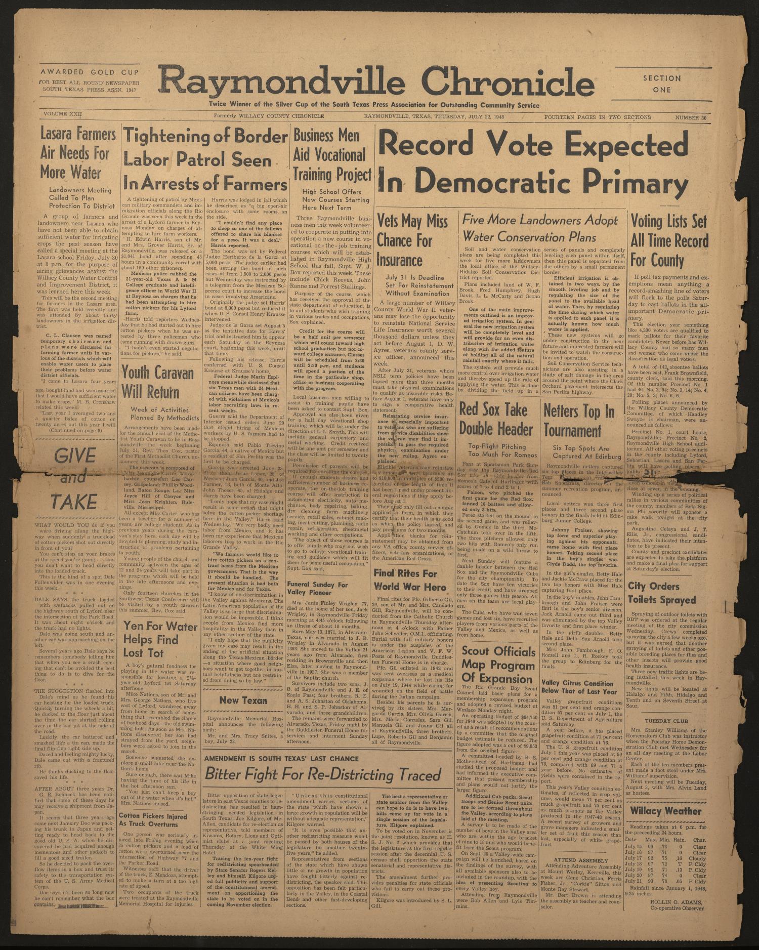 Raymondville Chronicle (Raymondville, Tex.), Vol. 22, No. 30, Ed. 1