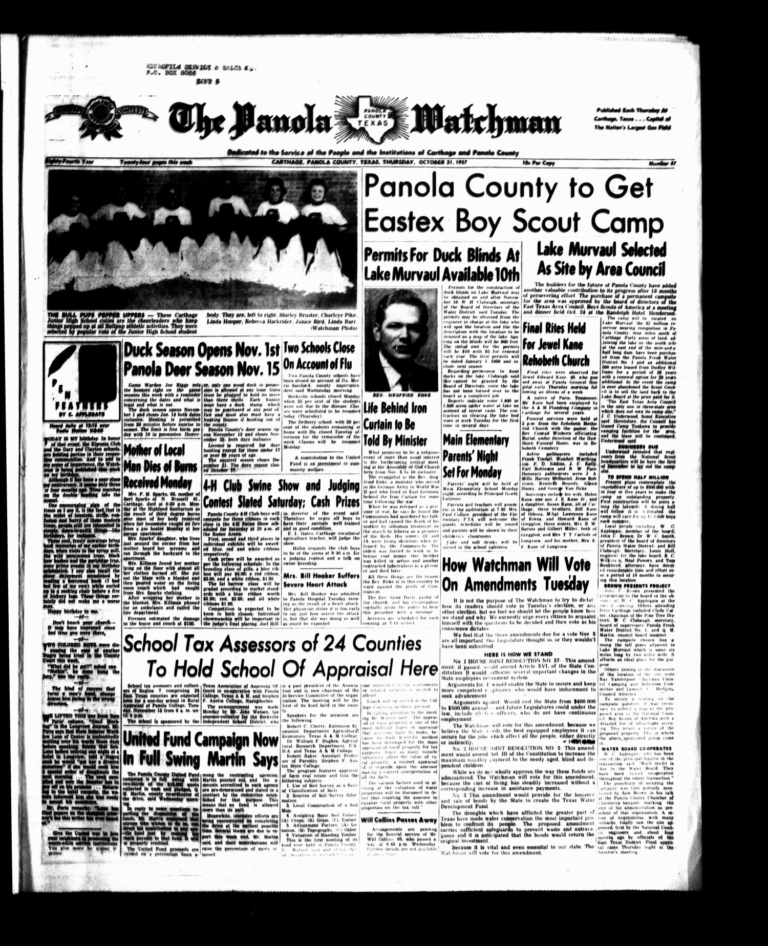 The Panola Watchman (Carthage, Tex.), Vol. 84, No. 47, Ed. 1 Thursday