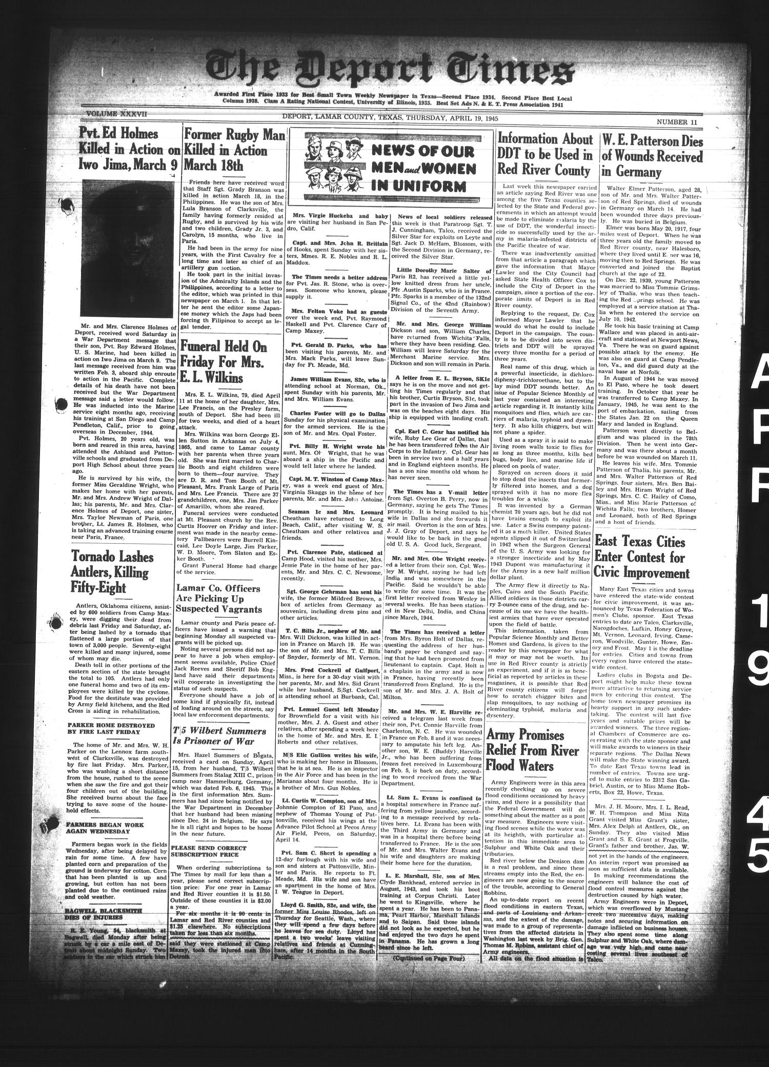 The Deport Times (Deport, Tex.), Vol. 37, No. 11, Ed. 1 Thursday, April