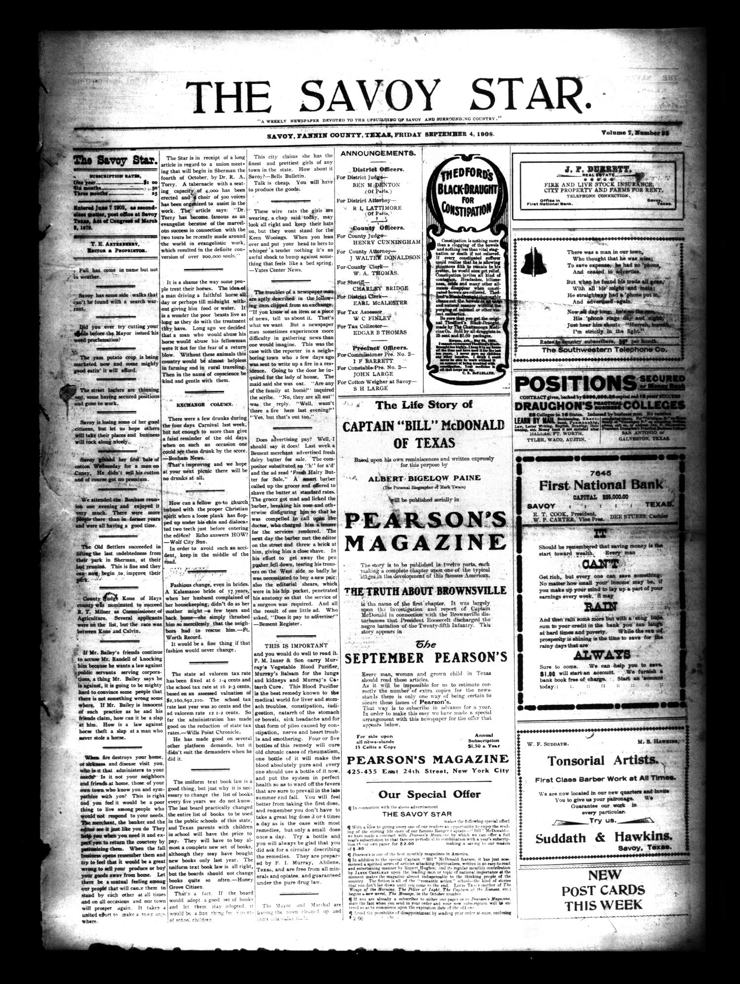 The Savoy Star. (Savoy, Tex.), Vol. 7, No. 23, Ed. 1 Friday, September