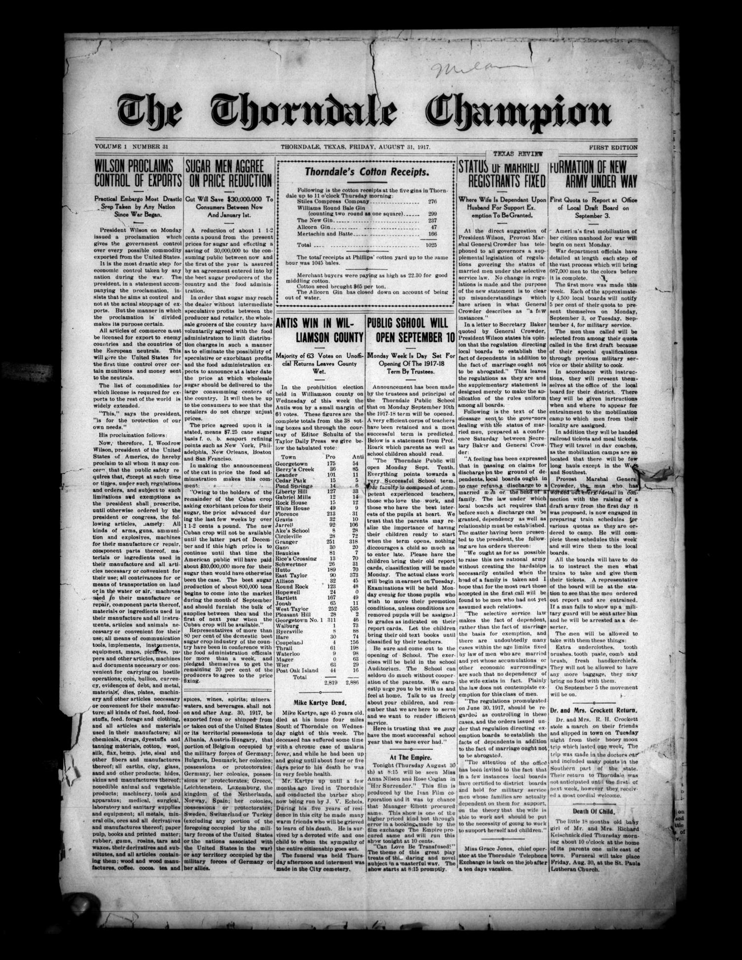 The Thorndale Champion (Thorndale, Tex.), Vol. 1, No. 31, Ed. 1 Friday
