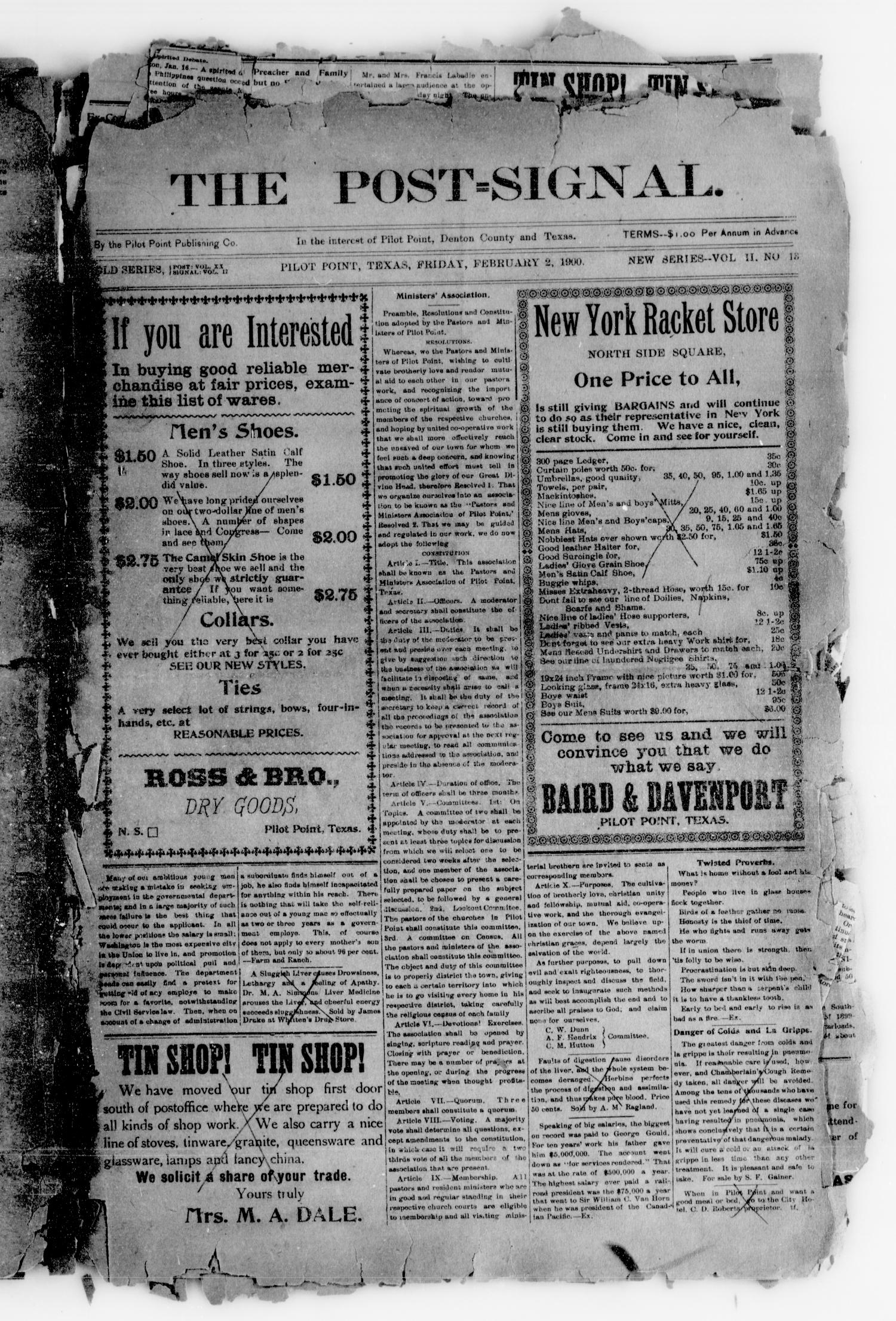 The Post=Signal (Pilot Point, Tex.), Vol. 2, No. 13, Ed. 1 Friday