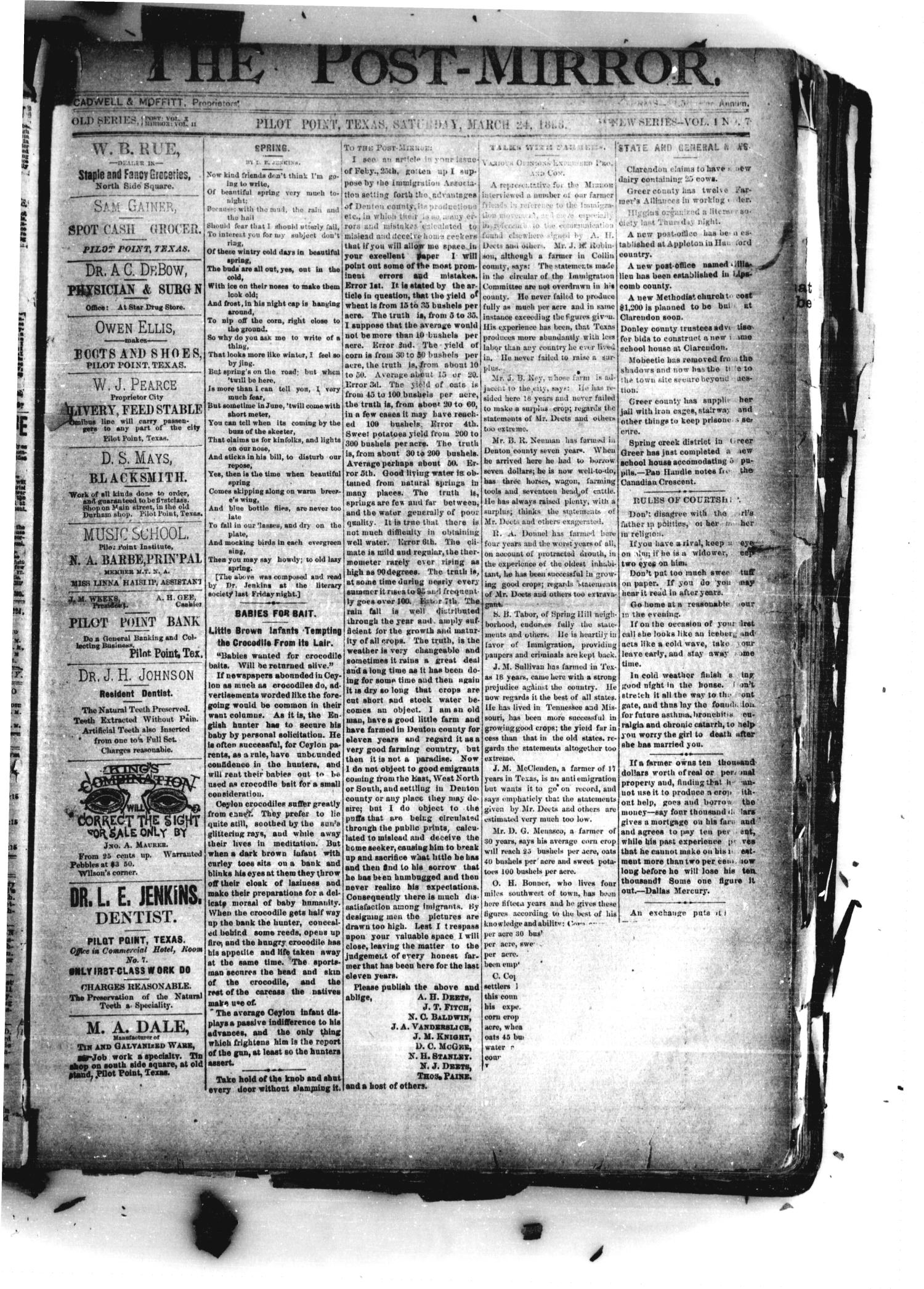 The PostMirror. (Pilot Point, Tex.), Vol. 1, No. 7, Ed. 1 Saturday