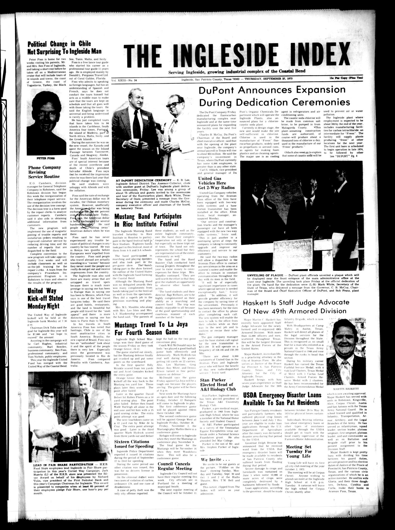The Ingleside Index (Ingleside, Tex.), Vol. 23, No. 34, Ed. 1 Thursday