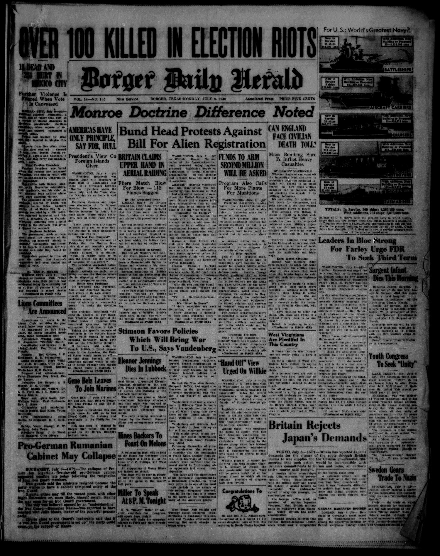 Daily Herald Tex.), Vol. 14, No. 195, Ed. 1 Monday