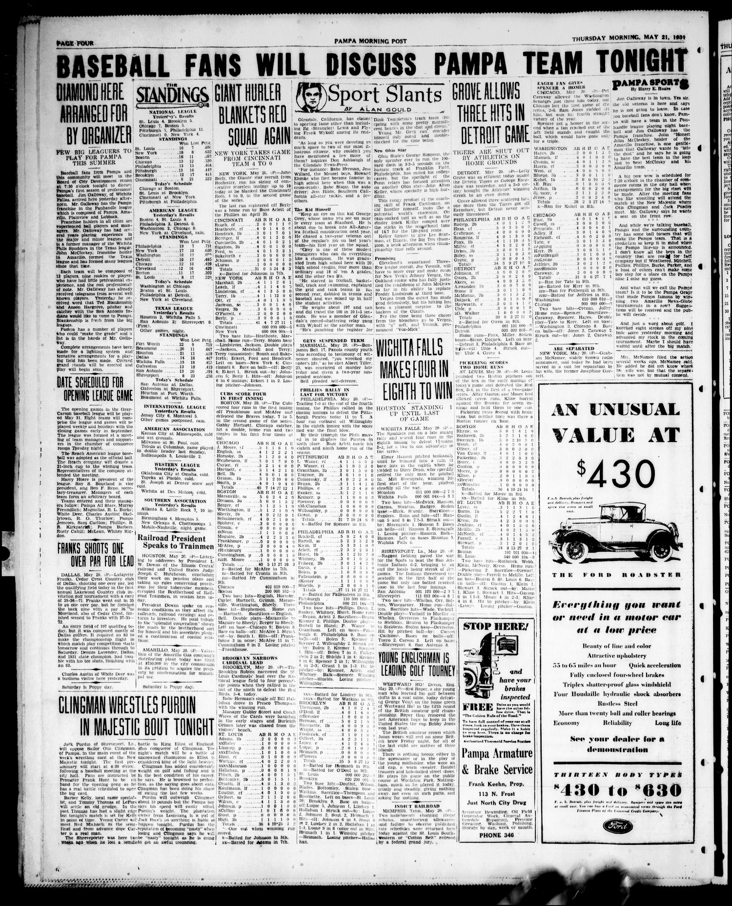 Pampa Morning Post (Pampa, Tex.), Vol. 1, No. 146, Ed. 1 Thursday, May
