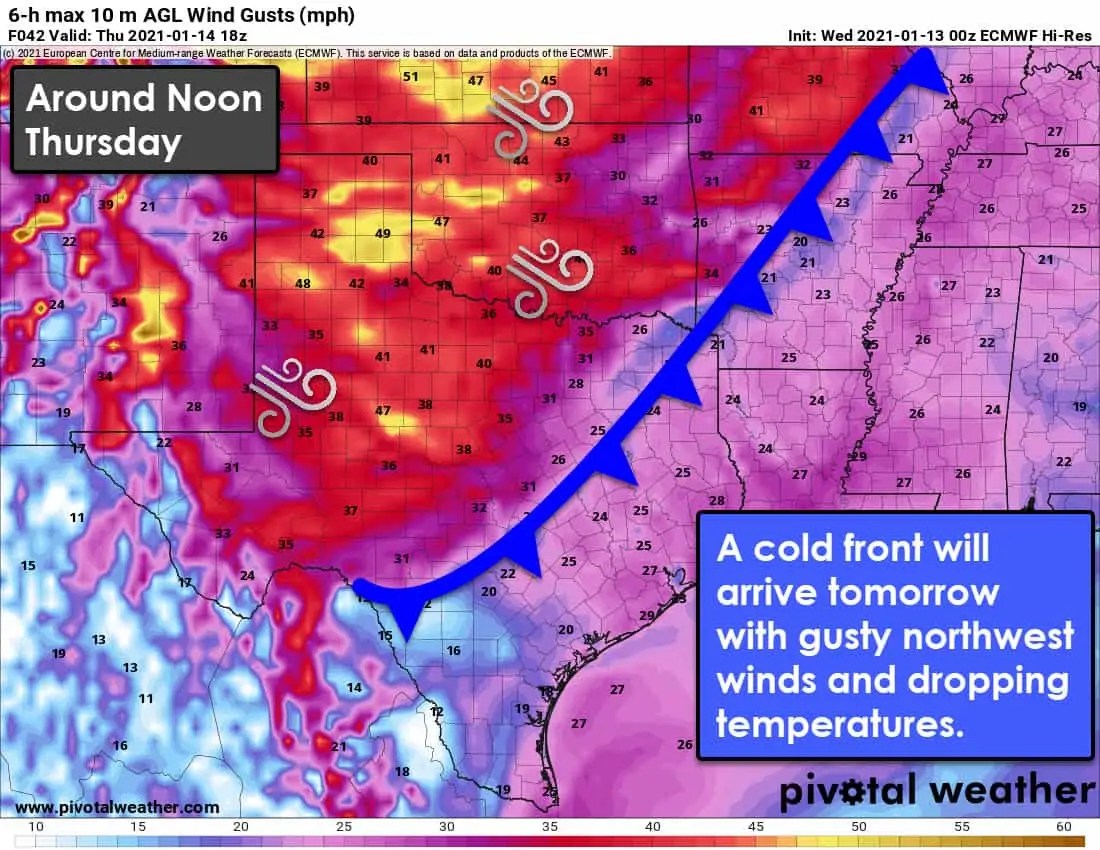 Next cool front blows (literally) through Texas tomorrow