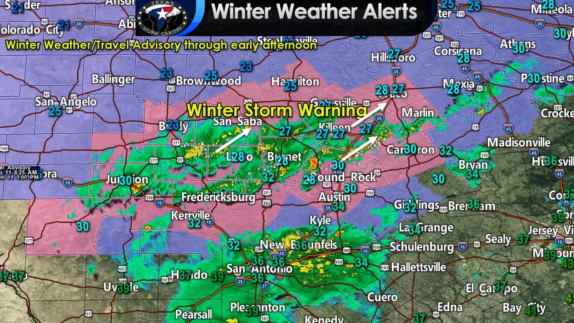 9 AM Update Winter Storm Warning Upgrade for Austin, Waco, southern