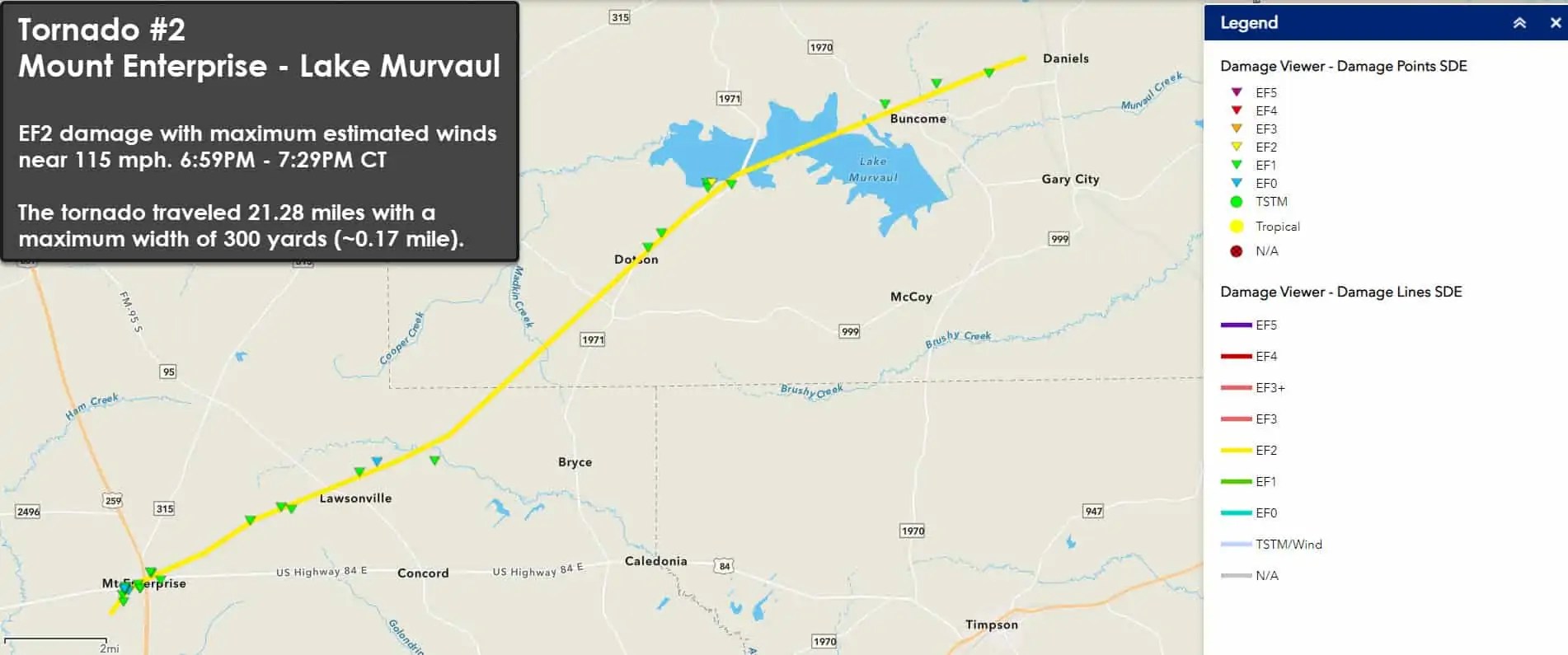 Three Strong Tornadoes Confirmed in East Texas from March 27, 2021