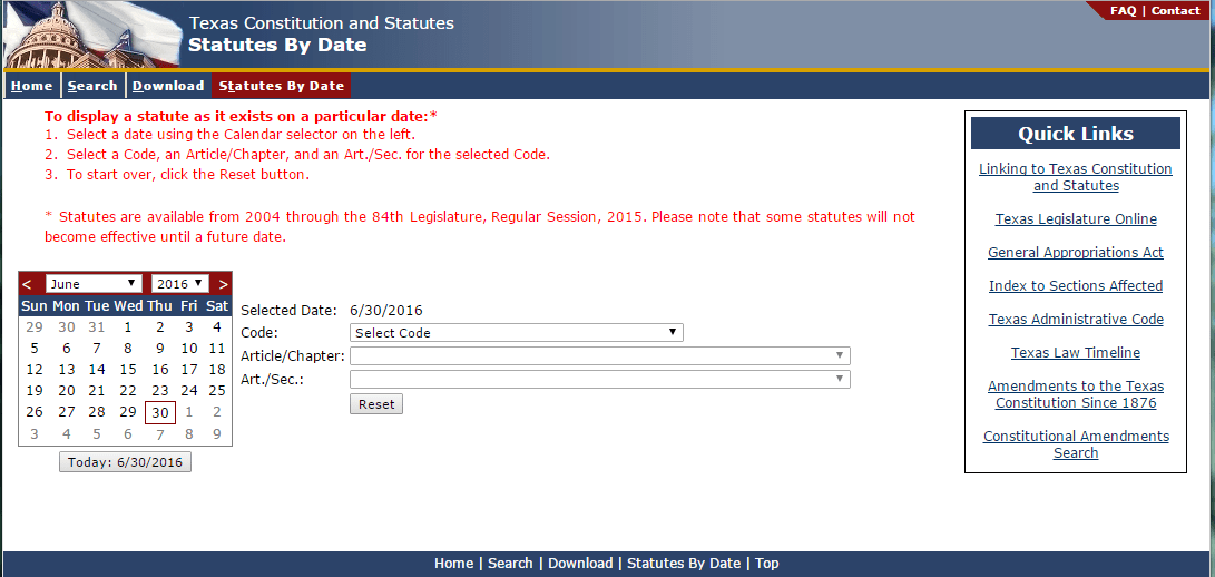 Texas Statutes by Date The Reporter