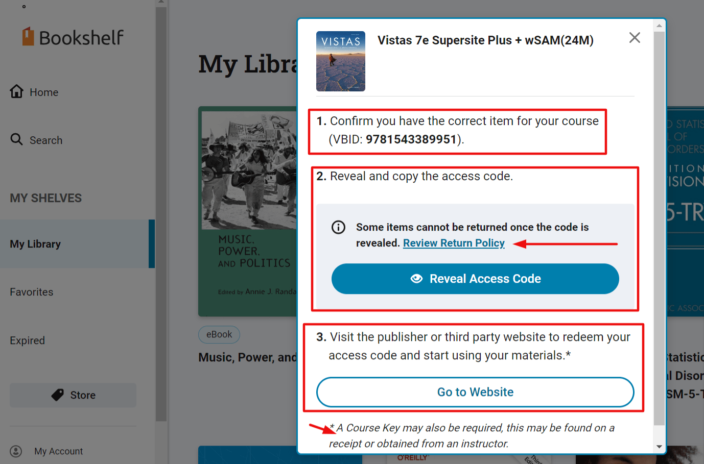 How do I redeem my Publisher Access Code that is delivered to my VitalSource Bookshelf account