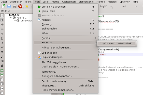 Wie kann ich die Erstellung eines Abkürzungsverzeichnisses mit dem